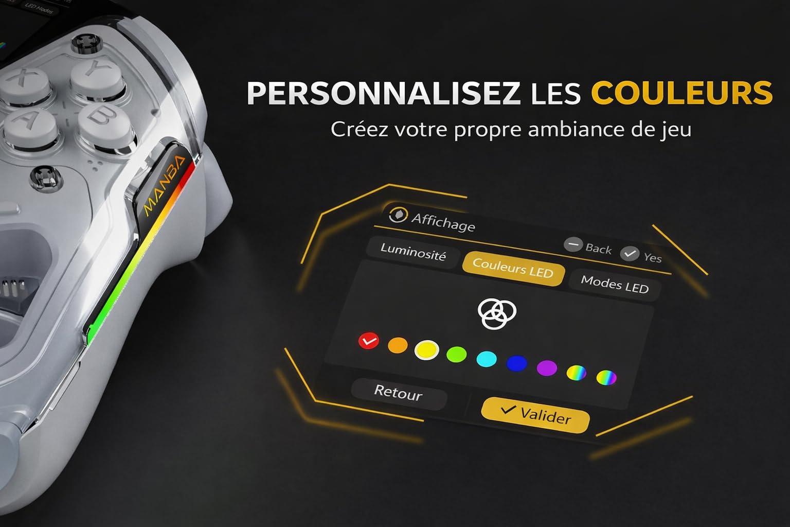 Générique ManbaOne ManbaOne Manette de jeu sans fil avec écran interactif pour Switch/Switch 2/Windows PC/iOS/Android, bâton effet Hall et déclencheur avec station de charge (blanc)