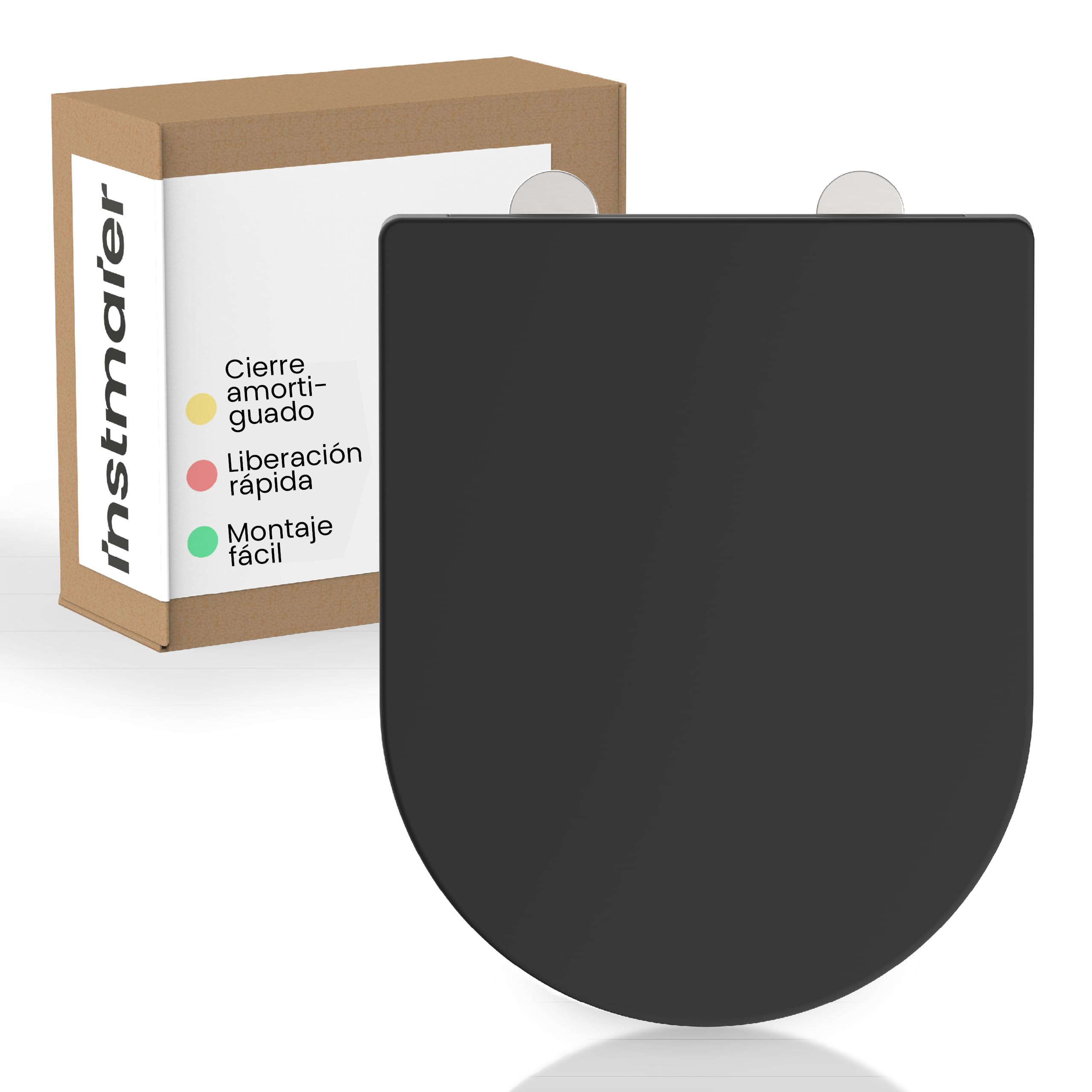 instmaier Tapa de inodoro con dispositivo de descenso automático, color negro mate, certificado TÜV, forma de D, asiento de inodoro de duroplast, función de liberación rápida