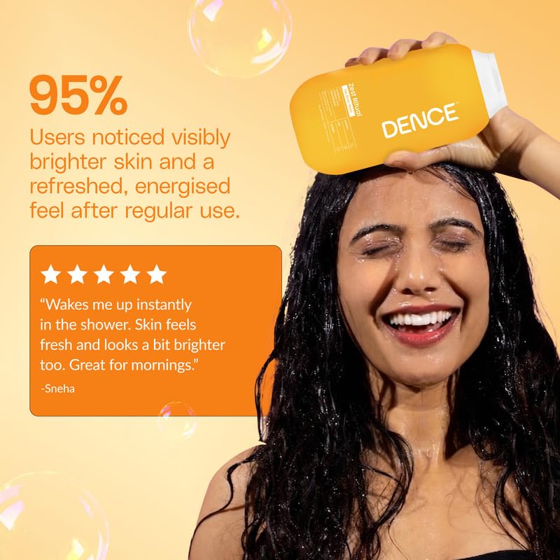 Image of DENCE Zest Ritual Brightening Gel Body Wash with Vitamin C, Niacinamide & Orange Peel | Evens Skin Tone & Refines Pores | Lemon & Amber Fragrance | Sulphate-Free | 300 ml