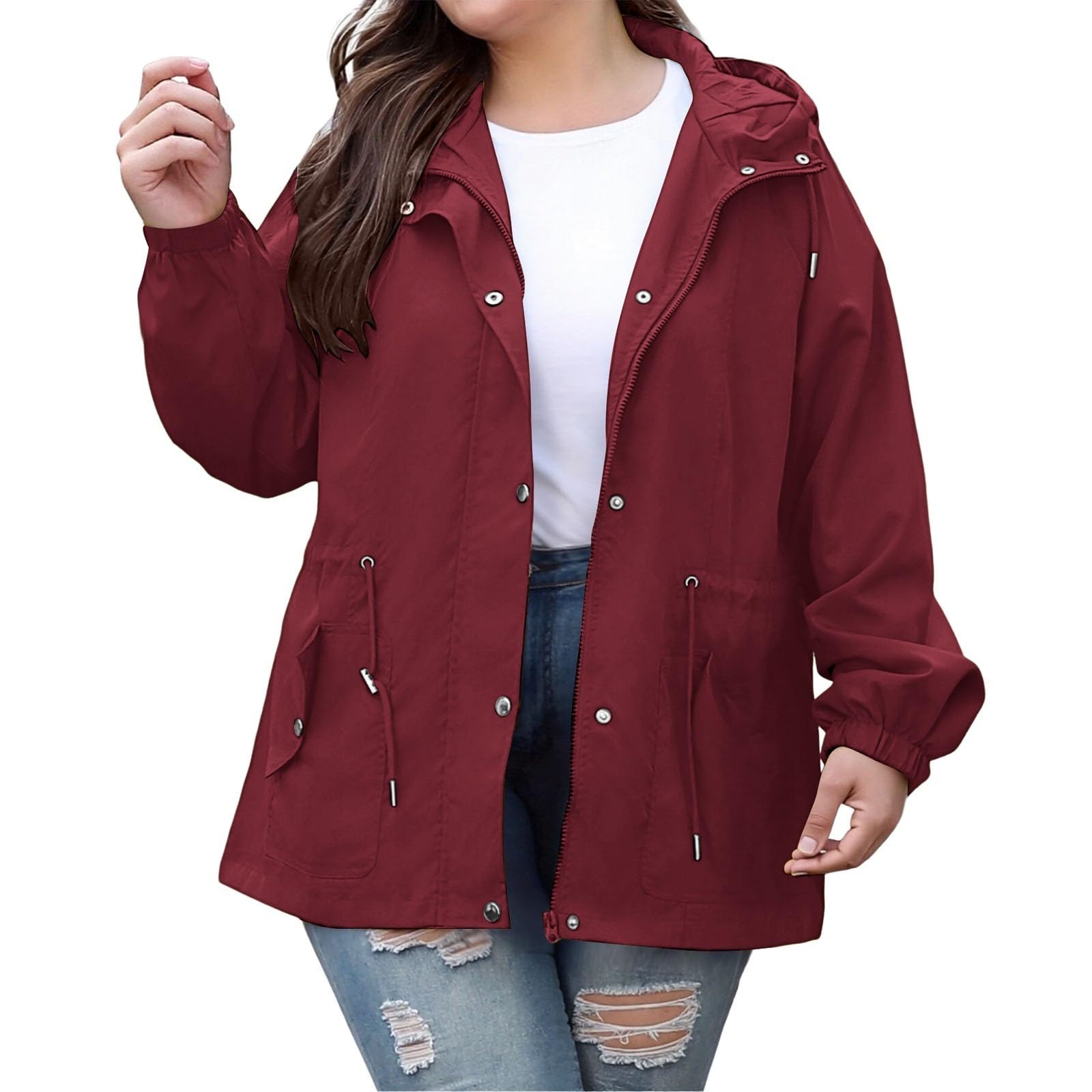Chubasquero largo para mujer impermeable elegante transpirable 8