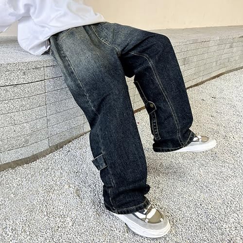 Boys Baggy Wide Leg Jeans Elastic Waist Colour Block Streetwear Teens Kids Relaxed Fit Denim Pants3