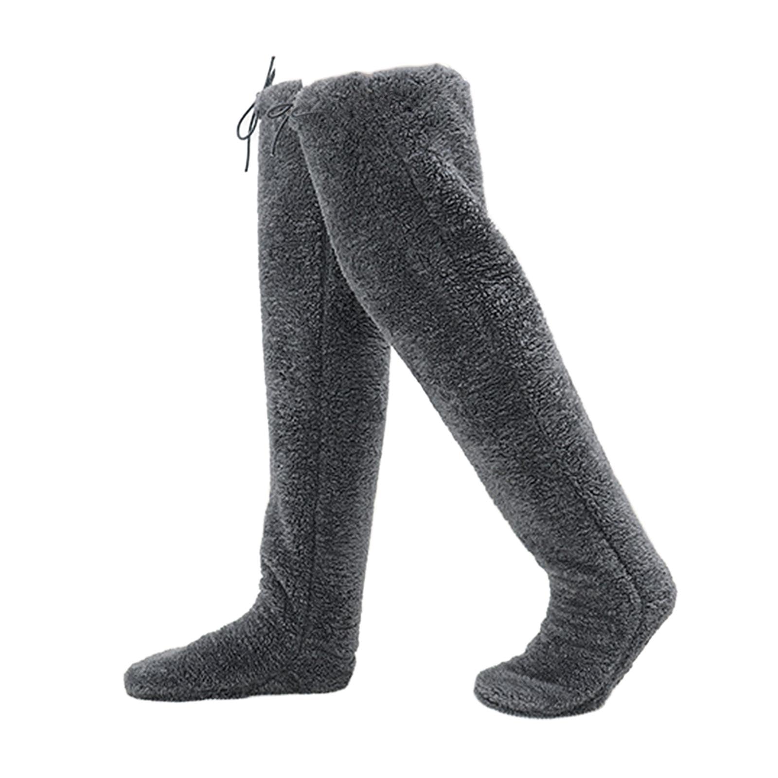THE STYLE SUTRA over Knee High Fuzzy Socks Warm Cozy Thigh High Socks for Bed Home Men Women Dark Gray-image-4