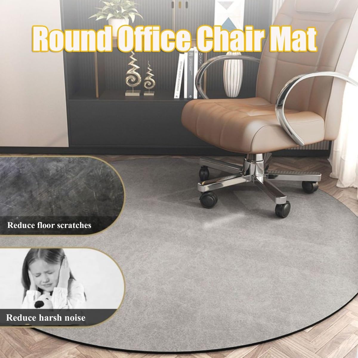 Round Office Chair Mat, Hardwood/Tile Floor Round Area Rug Anti-Slip Computer Gaming Chair Mat, Rolling Chair Desk Mat Floor Protector, Nonslip Desk Chair Mat Washable(Brown,47inch/1200cm)
