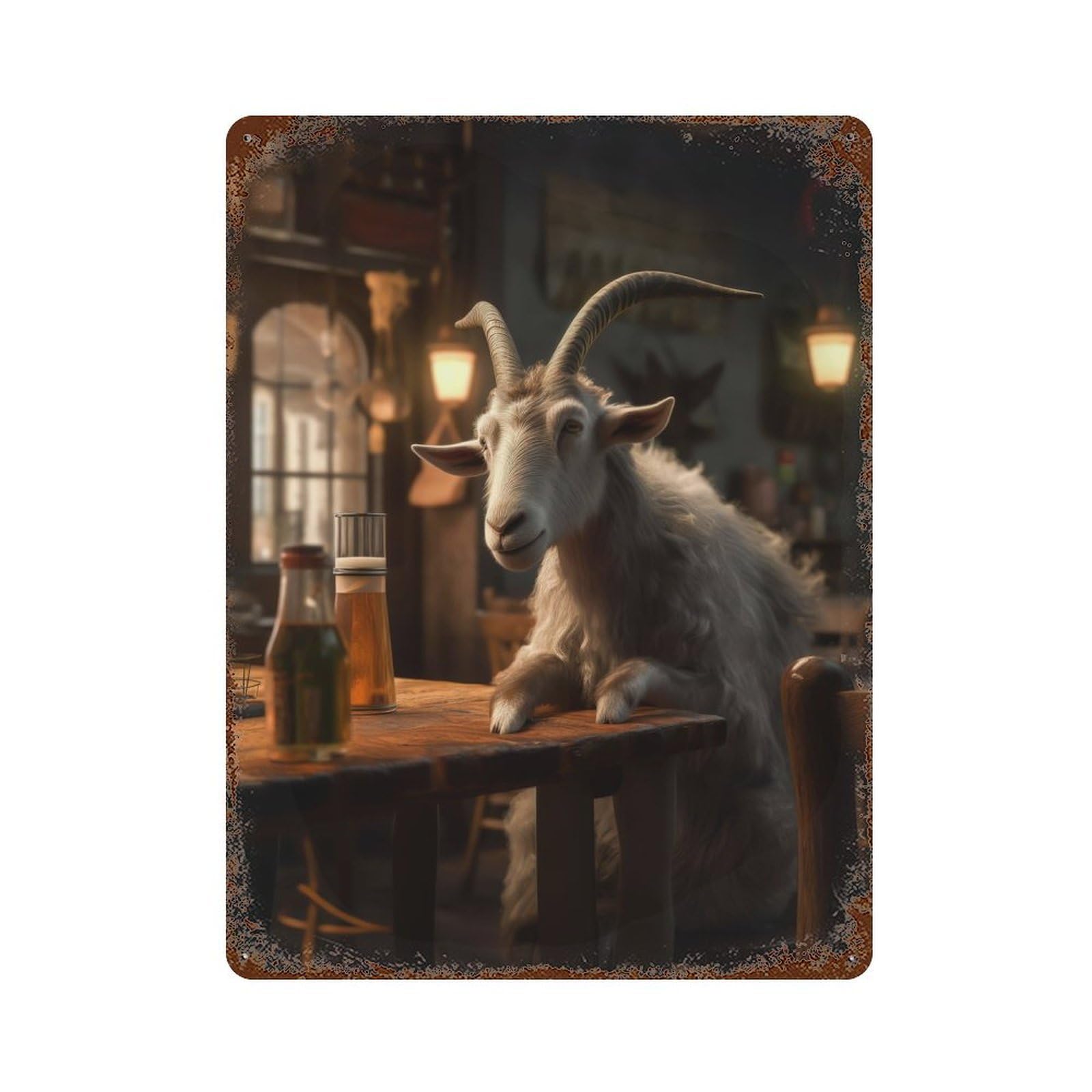 Goat Drinking Beer Bar Vintage Metal Tin Sign 15.7"x11.8", for Garage, Bar And Workshop Decor, Old School Wall Decor