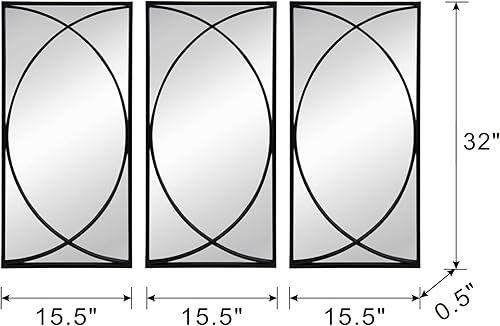 Miniatura 8 de AB Home Espejo de pared rectangular con marco de metal negro juego de 3 piezas para montar en la pared decoración de pared del hogar para sala de