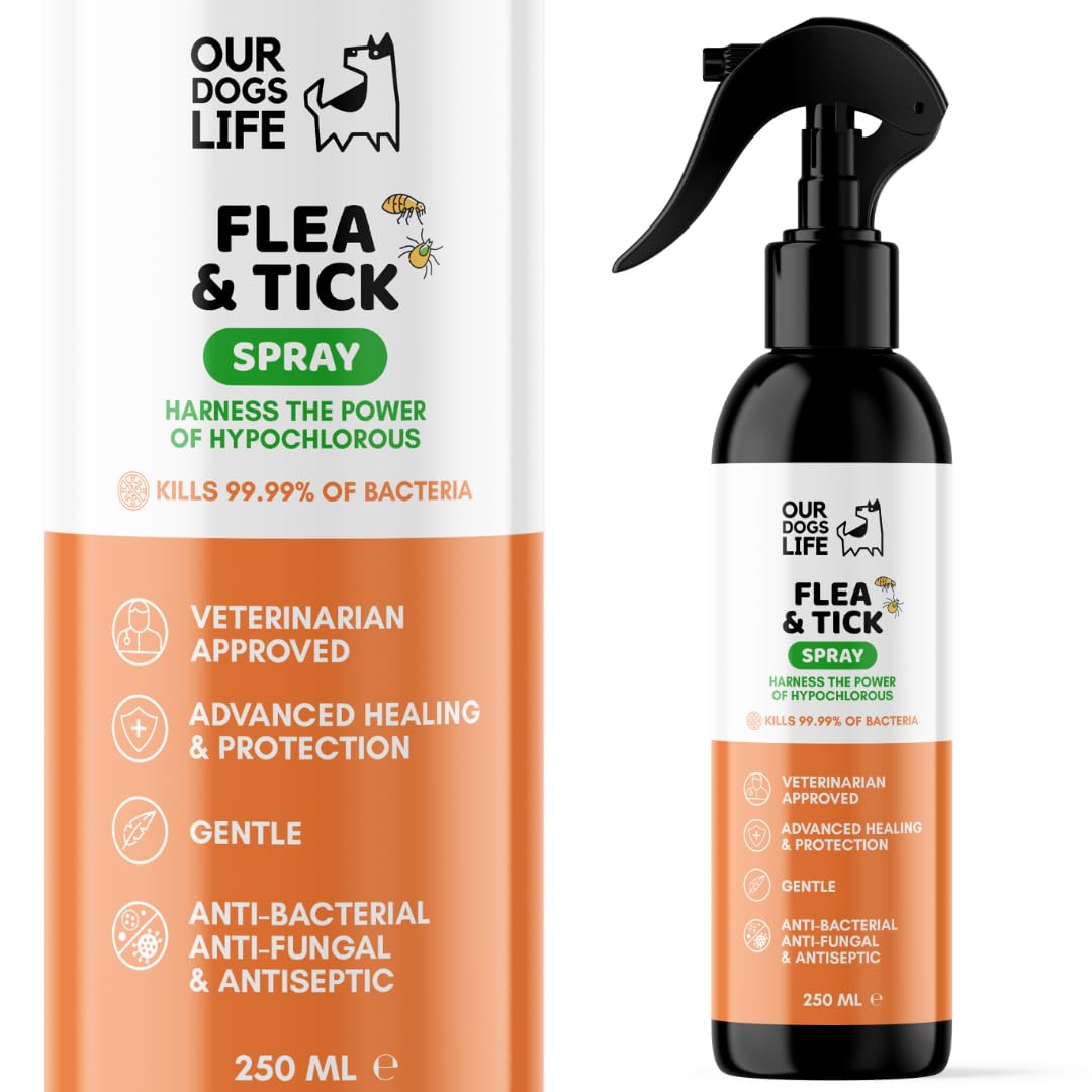 Dog Flea and Tick Spray- Fast-Acting Flea Spray for Dogs - Anti-Bacterial and Anti-Fungal Formula - Provides Relief from Itching- 250ml