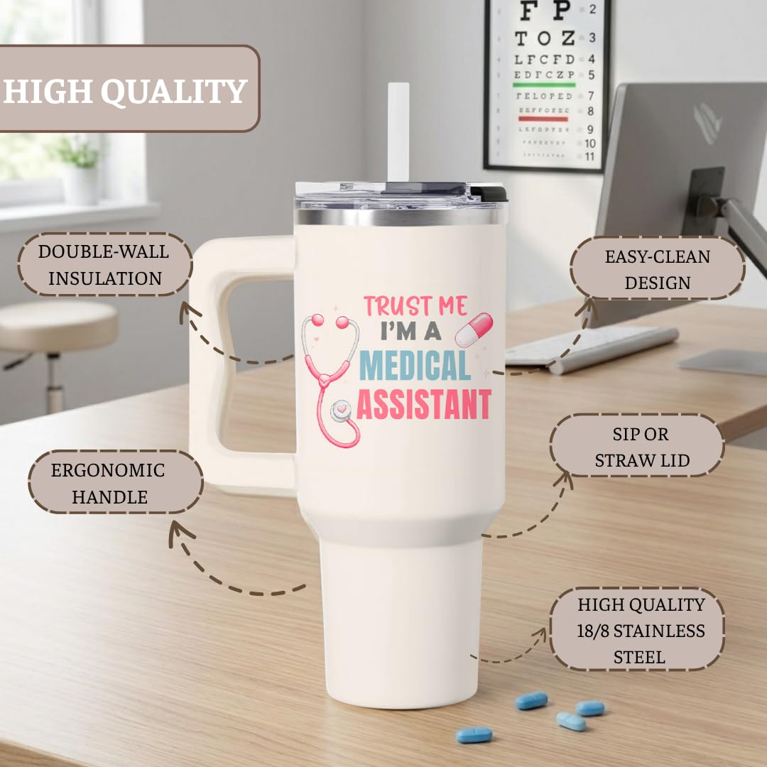 Medical Assistant Gifts, 40 Oz Medical Assistant Tumbler with Handle & Straw, Stainless Steel Insulated Travel Mug, MA Week Appreciation Gifts for Women Men Coworkers Mothers Day