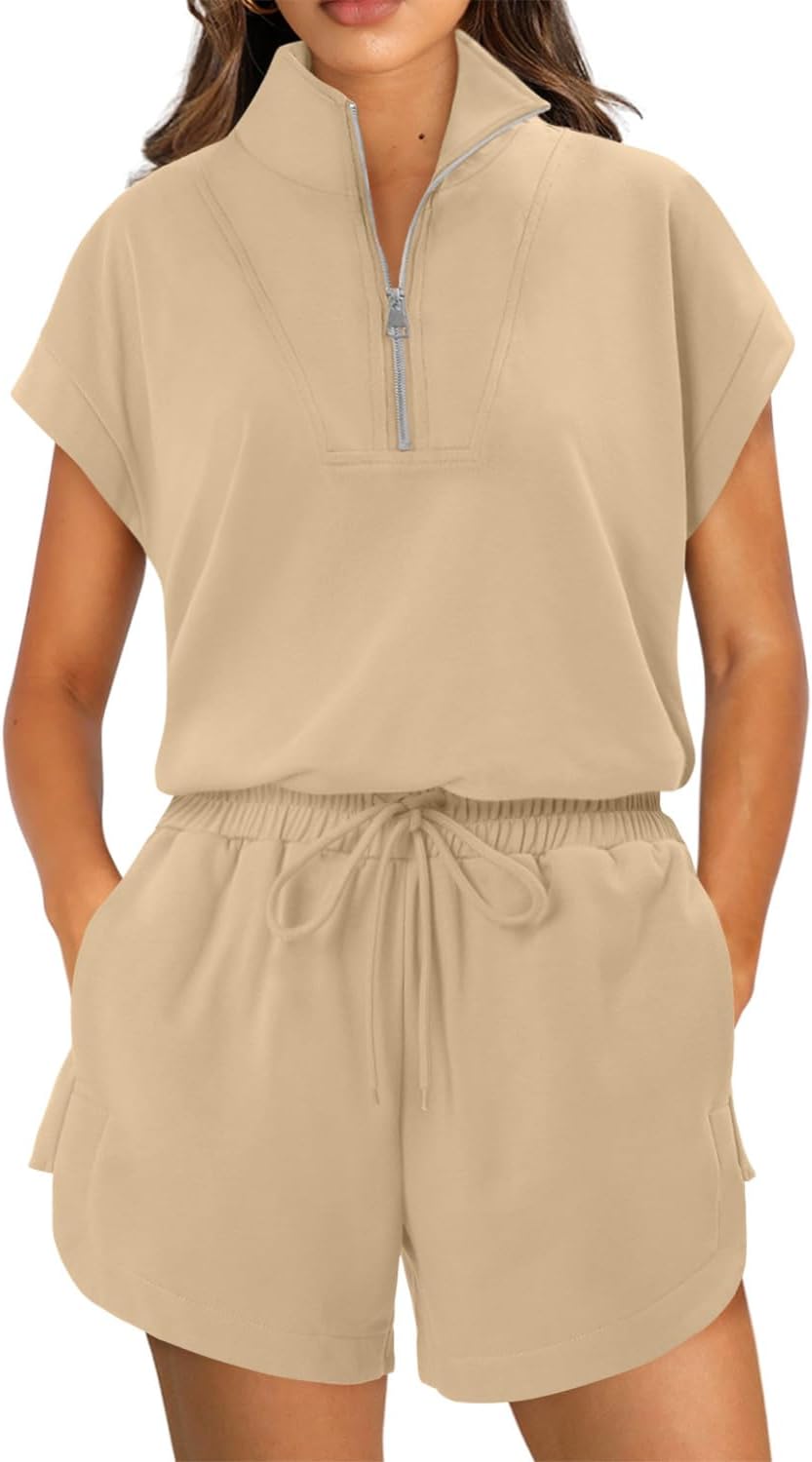 KISSMODA Two Piece Sets for Women Sweatsuit Casual Tracksuits Short Sleeve Tops and Shorts 2025 Lounge Outfits