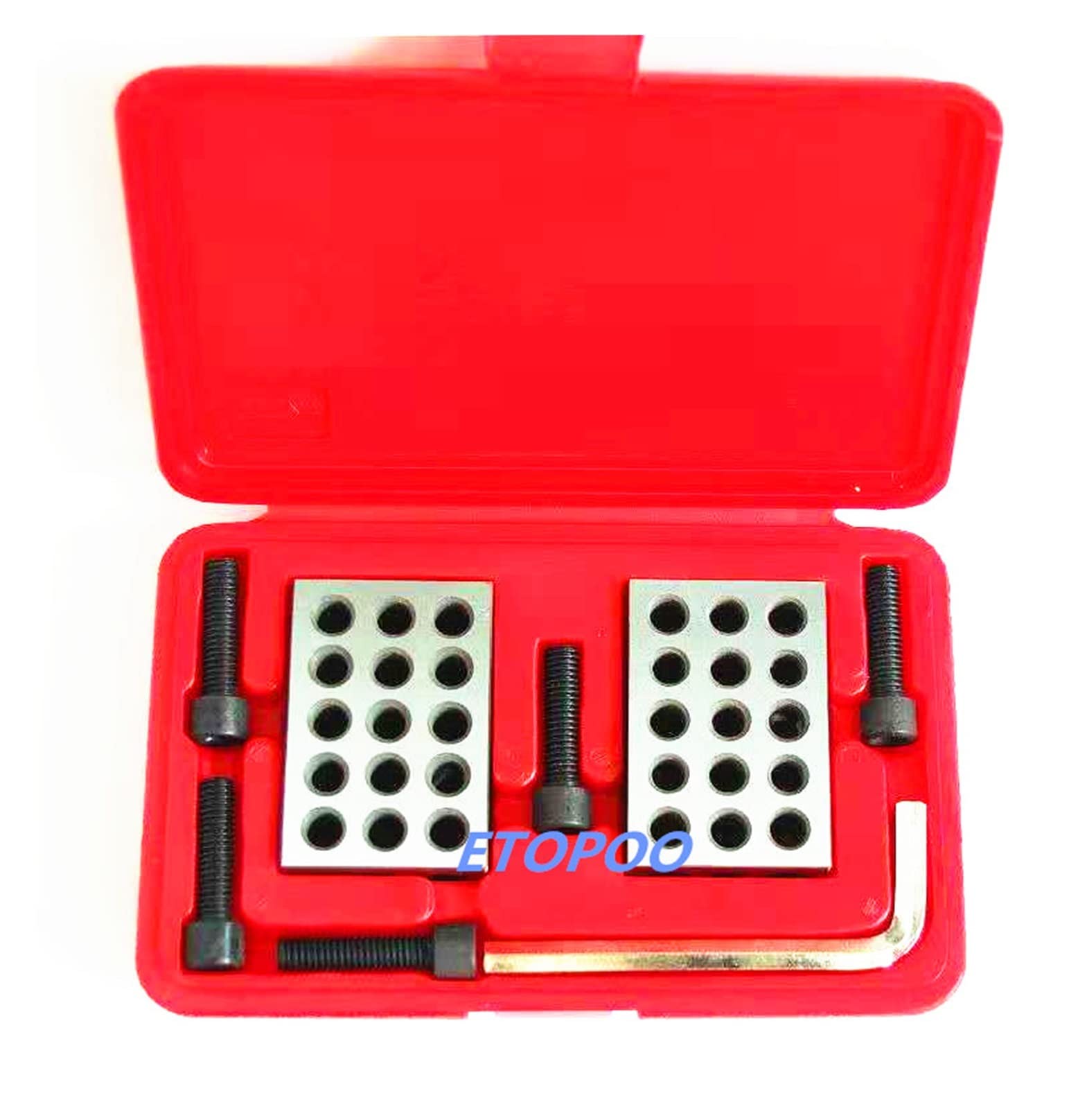 Gqnblvhzupdm 1-2-3In With Wrench Gauge Block Set, 23 Holes Precision 25-50-75Mm Blocks 1Pair(2Pcs), Parallel Clamping Block Set, Steel 1-2-3" Gauge(1-2-3In With Wrench)