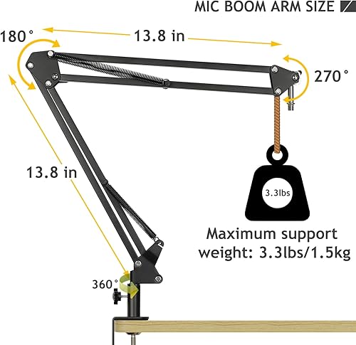 Miniatura 5 de Frgyee Soporte de micrófono con soporte de choque y parabrisas de espuma, brazo de brazo de micrófono con abrazadera resistente mejorada para