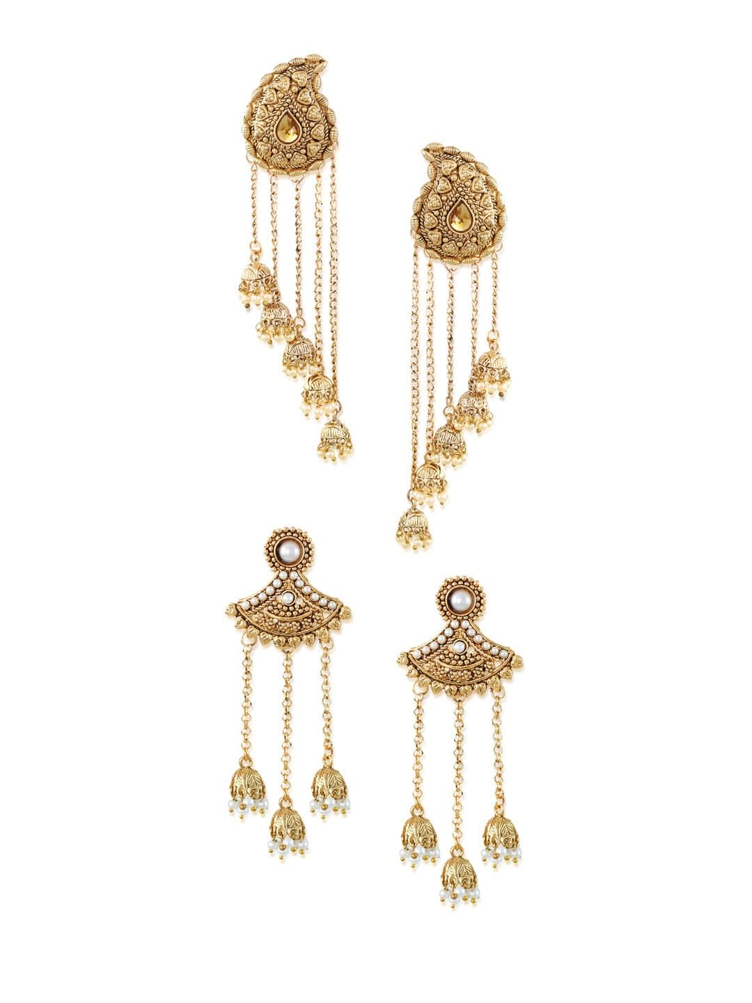 Zaveri Pearls Gold Tone Set Of 2 Traditional Dome Shape Jhumki Drops Earring For Women-ZPFK18576 (B0DBQWW8FL) Amazon Price History, Amazon Price Tracker