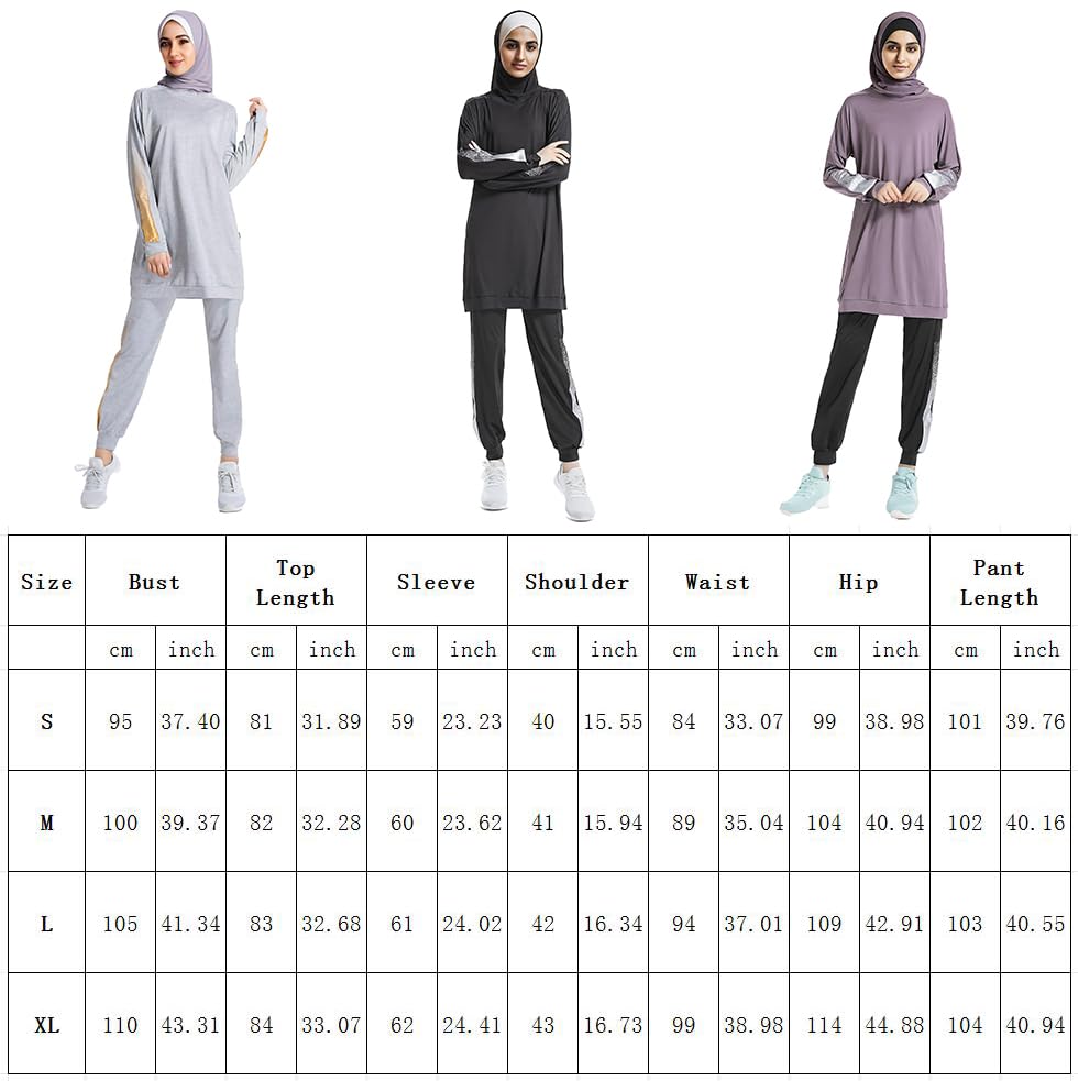 Womens Muslim Tracksuit Set Crew Neck Sweatsuits Simple Training Dubai Style Sweatpants4