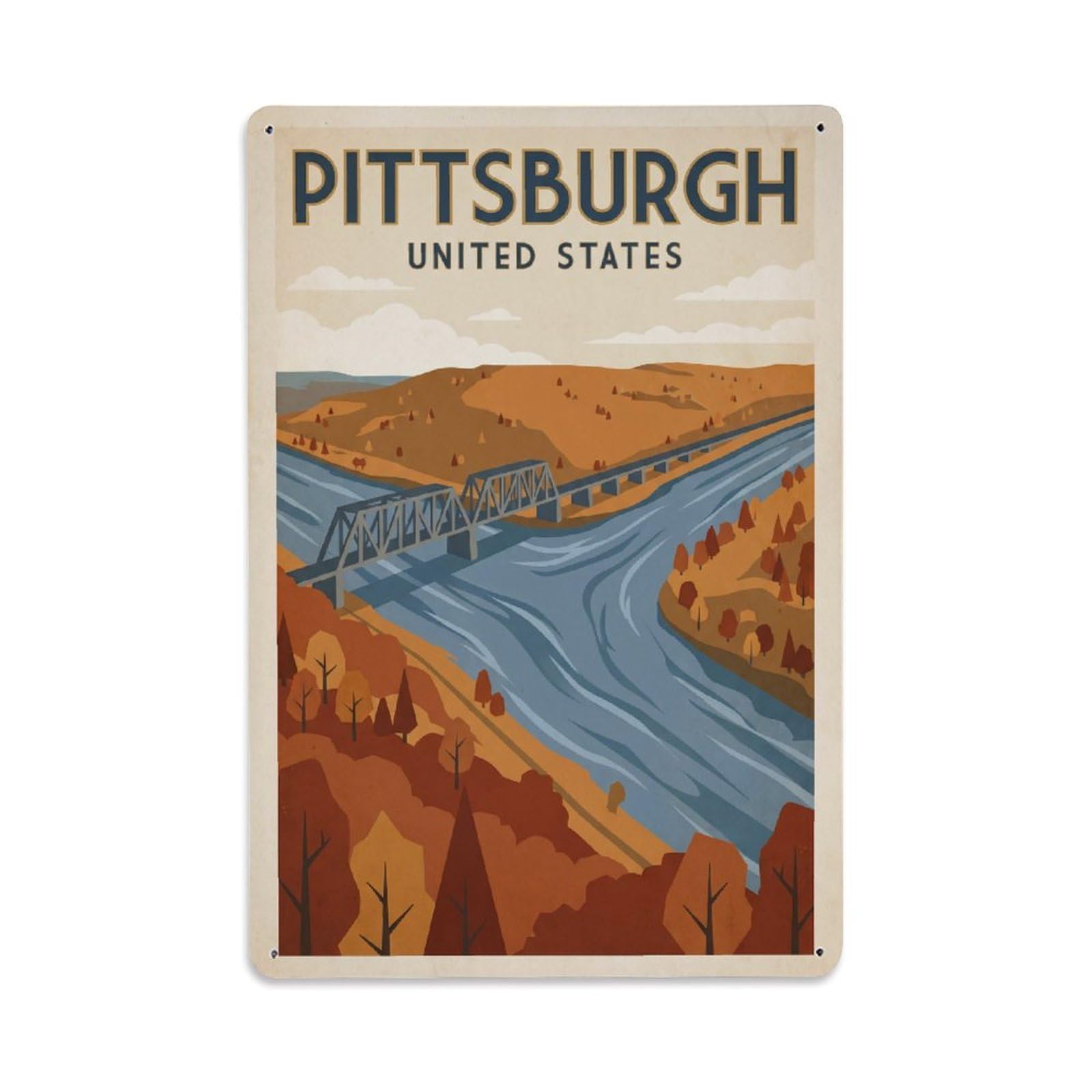 Xanthor Style Retro Travel Usa Pittsburgh Metal Tin Sign