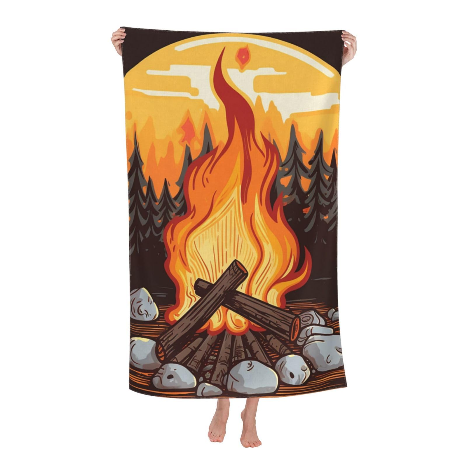 FodPand Bonfire Beach Towel Oversized 52 x 32 in Sand Free Pool Swim Towels for Adult Travel Blanket Lightweight Quick Dry Absorbent Bath Towels Cruise Vacation Accessories