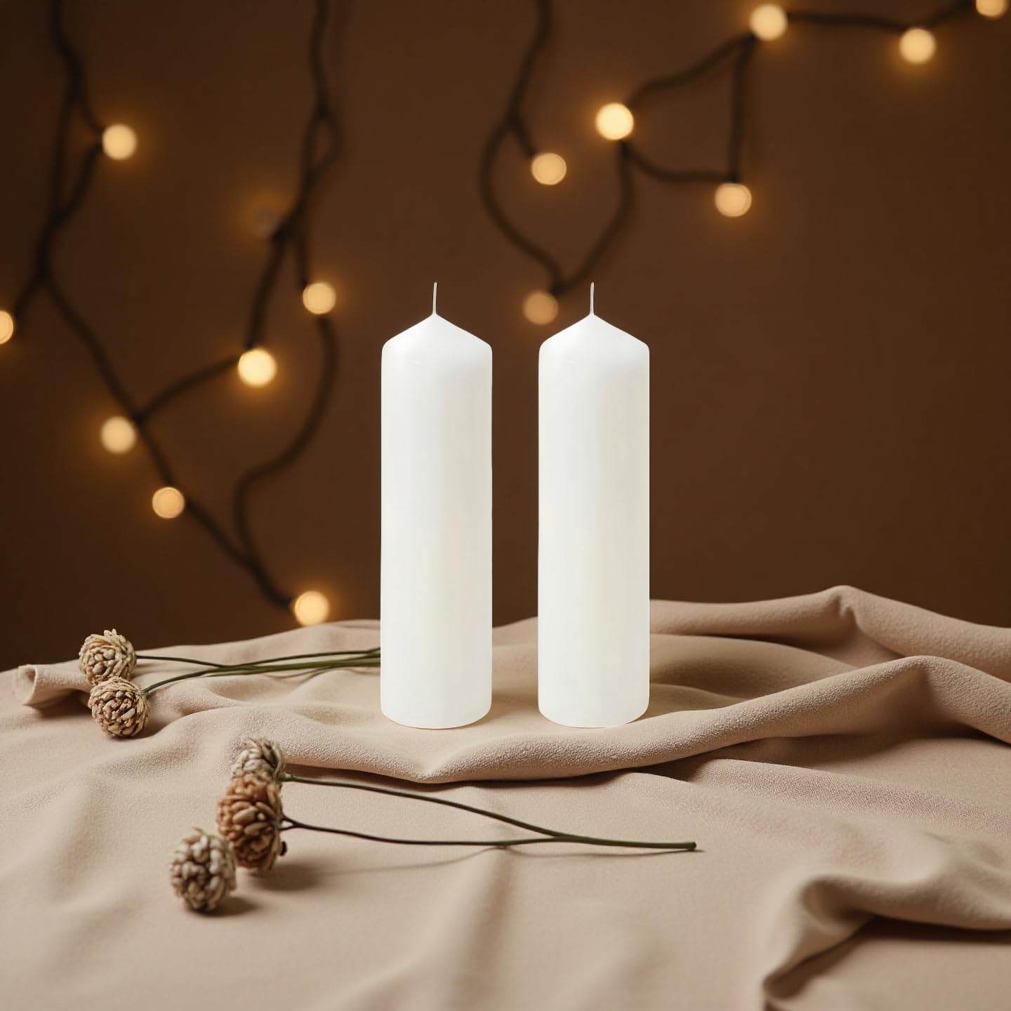 Zestaw świec z białym filarem - 2 bezzapachowe dekoracyjne, imprezy, duże świece, białe kolumny świec, prześwit świec kolumnowych lub kwanzaa, 6 cm x 15 cm (2 szt., 5 cm x 20 cm)
