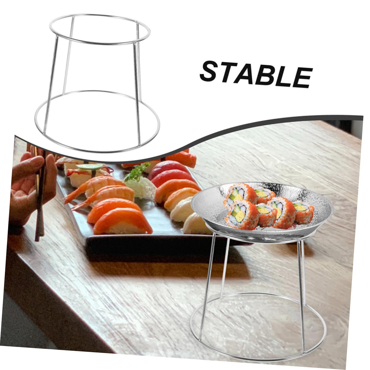 Reggi Piatto da Esposizione per Frutti di Mare 2 Pezzi in Acciaio Inox | Doppio Livello per Buffet, Finitura Argento, Facile da Pulire e Riporre