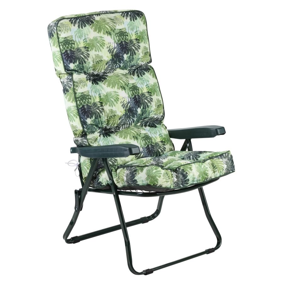 Alfresia Recliner Garden Chair, Folding Outdoor Recliner Chair with 5 Position Adjustable Backrest, Green Frame and Classic Water-Resistant Cushions