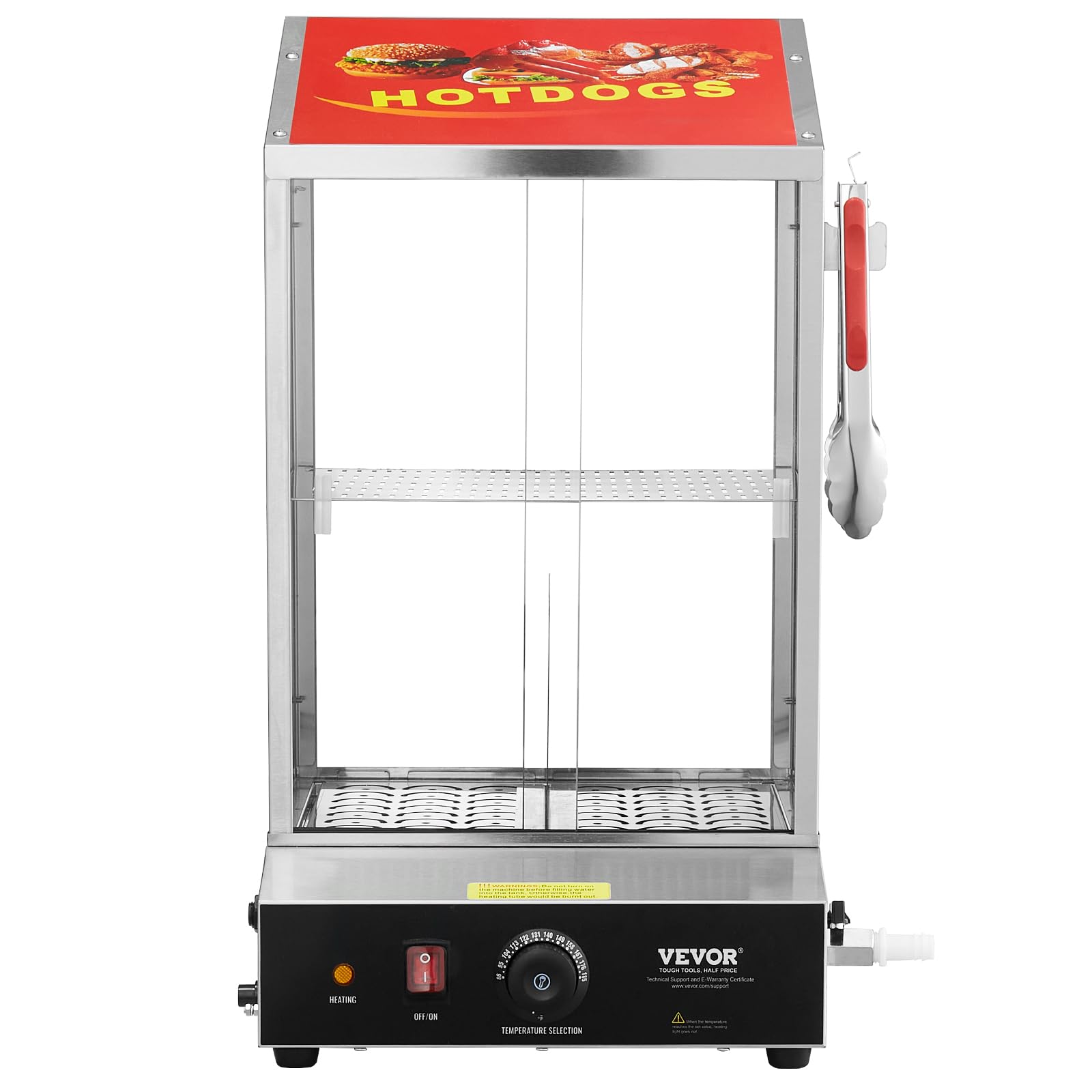 VEVOR Macchine per Hot Dog a Vapore 37L da 2 Ripiani, Controllo Temperatura 30℃~85℃, Macchina Scalda Panini Elettrico con Porte Scorrevoli in Vetro Temperato Piastra Divisoria per Hot Dog Panini