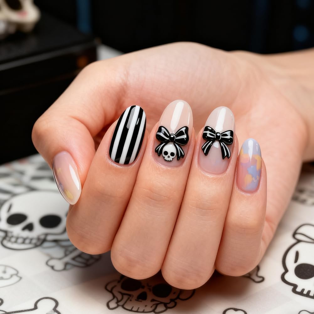 PH PandaHall 3pcs Skull Bows Nail Stamping Plates Horror Skeleton Nails Art Stencils Gothic Skull Nails Stamper Punk Bow Tie Manicure Art Templates for Women Manicures Salon Halloween Design Print
