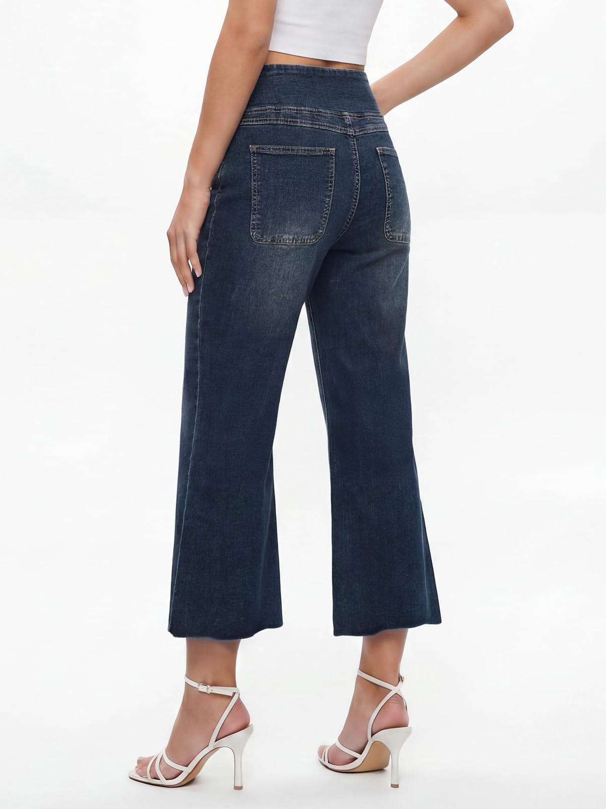 Jeans Donna, Vintage Pantaloni Donna Palazzo Vita Alta Jeans a Zampa Elastico Curvy Straight Ankle con Tasche Estivi