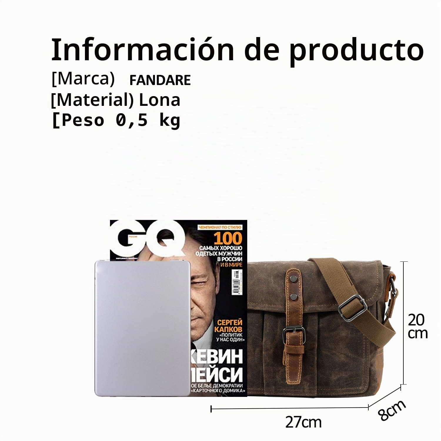 FANDARE Moda Envelope Crossbody Bag Computadora Polyester de 7.9 Pulgadas Comercio Estudiantes Viaje Hombres Multifuncional Shoulder Bag Transpirable Lienzo