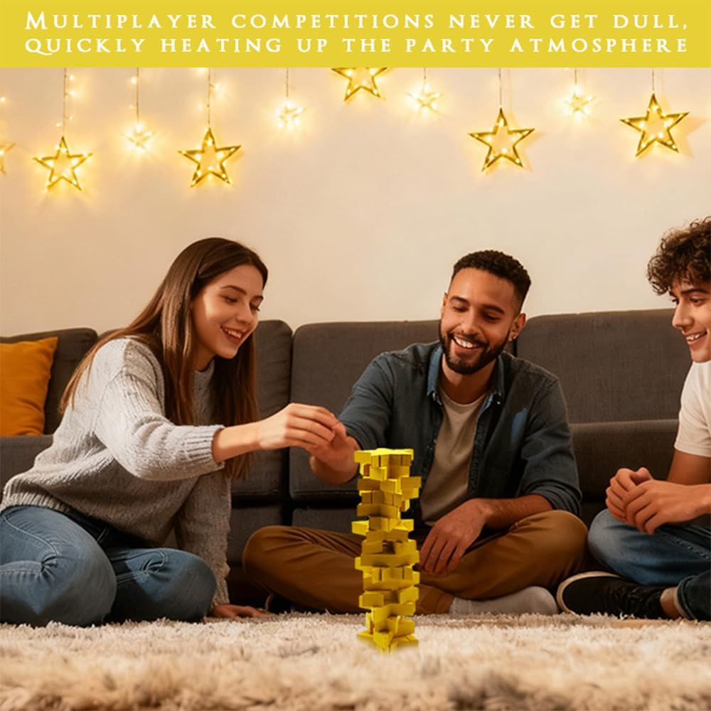 Wooden Block Block Stacking Color Stack Board Game 48 pcs Fun Family Game Toys Gifts for Kids and Adults-Yellow Star Shape