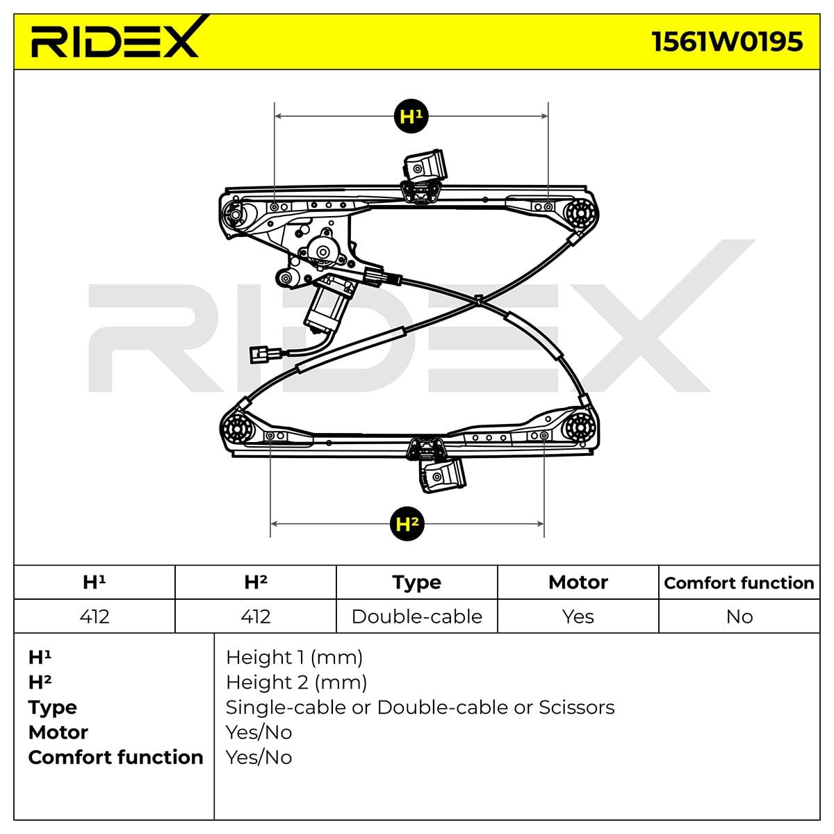 RIDEX 1561W0195 Elevalunas eléctrico Delante, Izquierda con electromotor Compatible con FORD Focus Mk1 Hatchback DAW, DBW