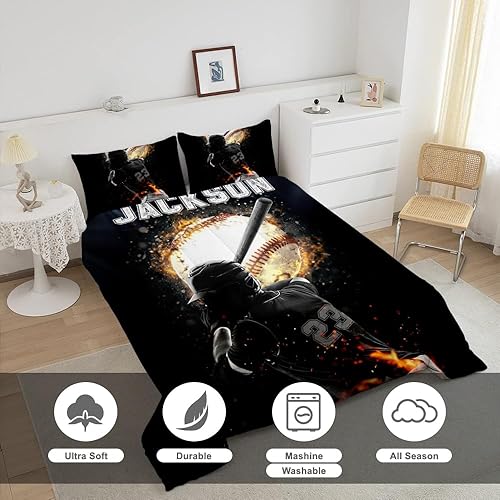 Miniatura 2 de ZBIGTEE Juego de edredón de béisbol, juego de ropa de cama deportiva, diseño de bandera estadounidense, diseño de guantes deportivos vintage para