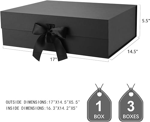 Miniatura 6 de JINMING Caja de regalo extragrande con tapa, 16.3 x 14.2 x 5 pulgadas, caja de regalo magnética, caja de regalo para ropa y regalos grandes (negro