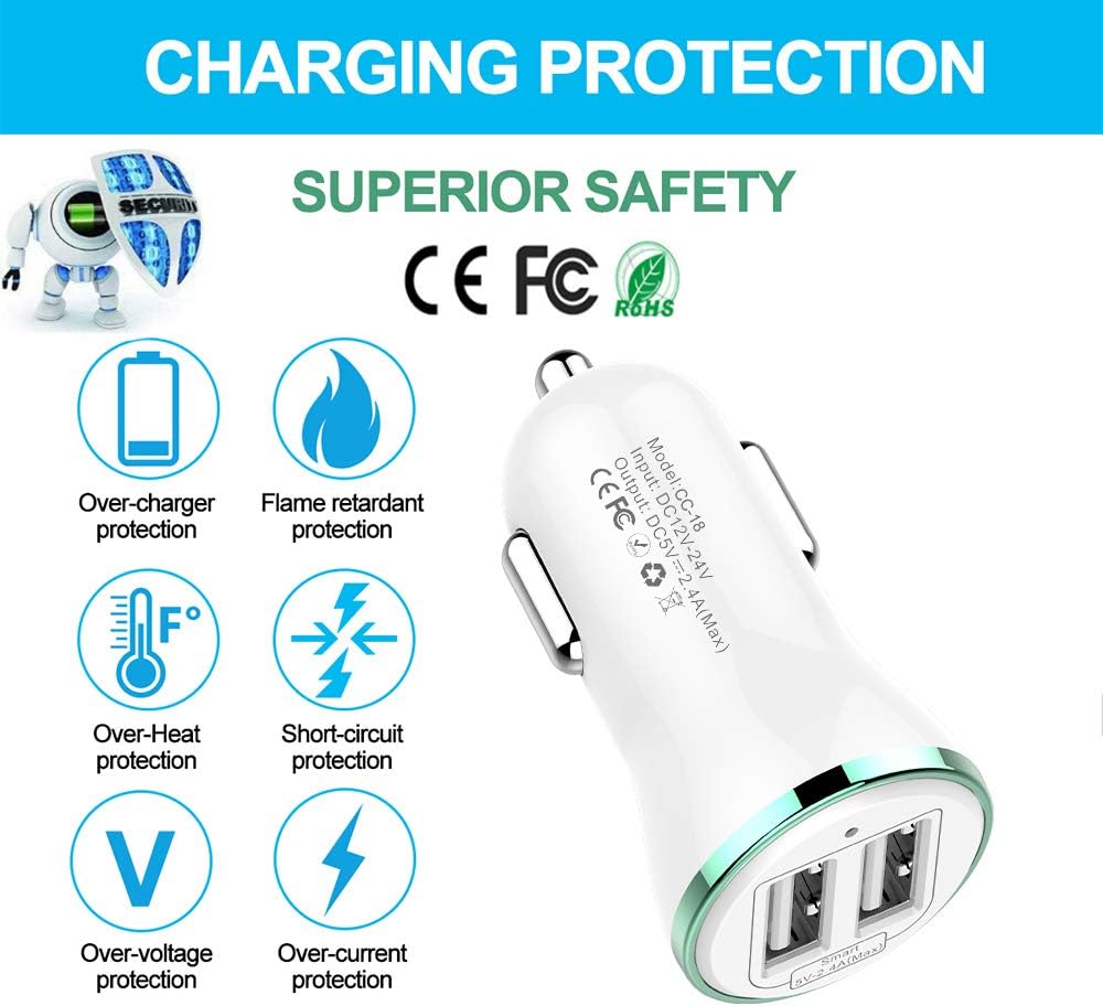 USB Car Charger[2-Pack],Bralon 18W/3.4A Smart Dual USB Car Charger Adapter Compatible with iPhone 11 Pro Xs Max Xr X 8 7 6 SE Plus,Ipad Tablet,Galaxy Note S10 S9 S8 S7 S6 Edge and More