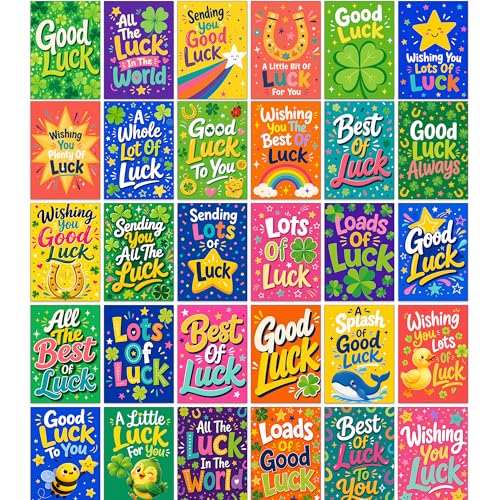 the lazy panda card company 60 Good Luck Postcards Set 30 Bright Colourful Designs Premium 300gsm Pearlescent Cardstock Great for Exam New Job Interview Driving Test University