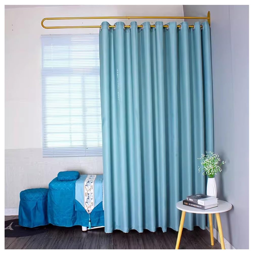 Raumteiler-Vorhänge mit Metall-Wandhalterung, Sichtschutz-Trennwand für Schlafzimmer, Salon, Lounge, verstellbares Schienen-Aufhängeset (Grün, 230 cm)