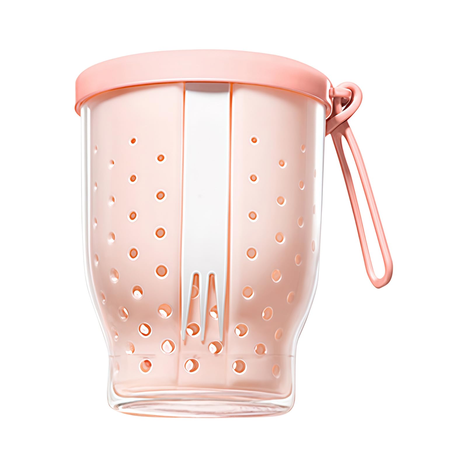 Kalttoy Fruit Cup with Removable Colander and Fork Leakproof Lid Space Saving Food Container for Travel Outdoor Portable Fruit Cup with Drain Colander and Fork