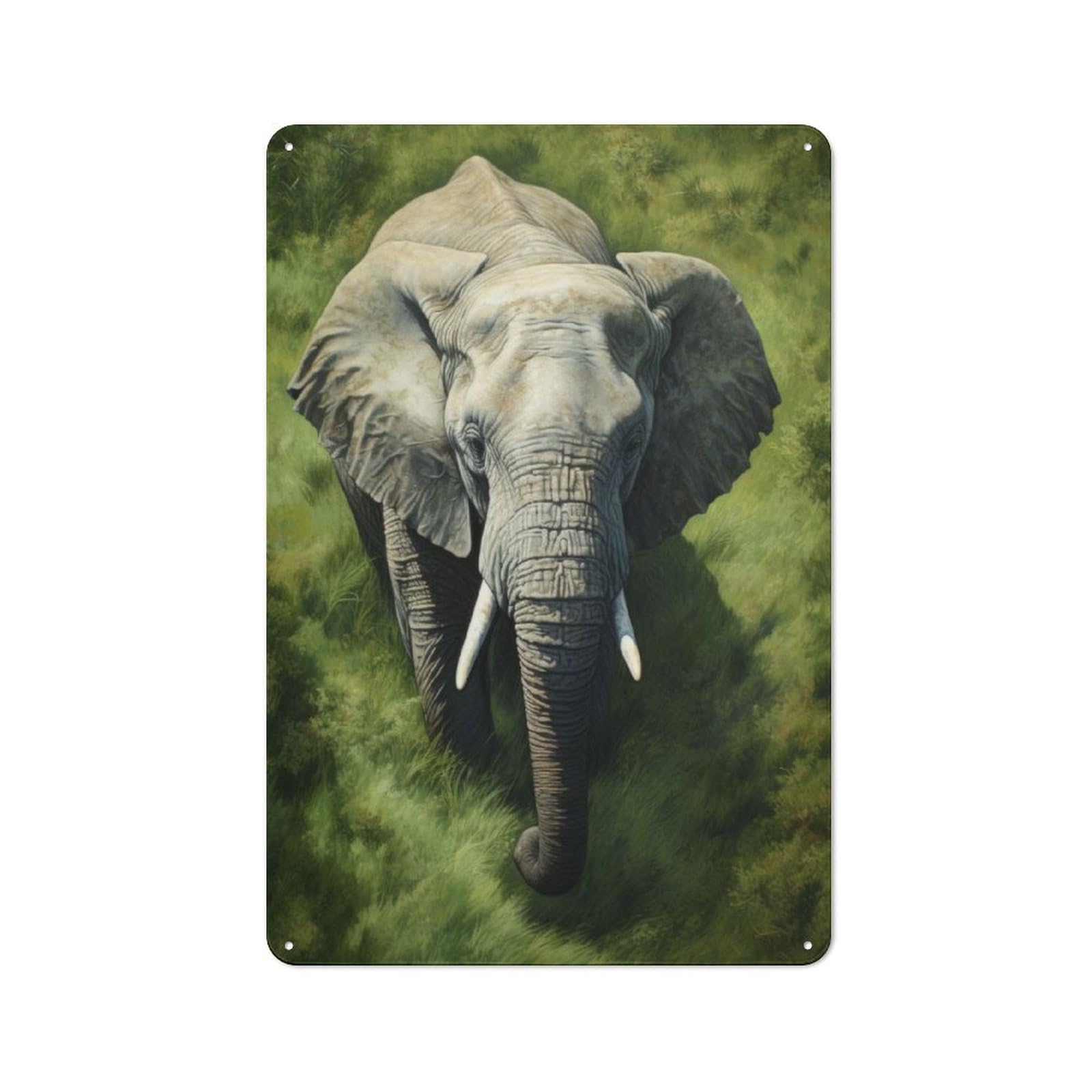 Junmoney Elephant In Grass Rustic Metal Wall Sign 30X20cm For Café Or Restaurant, Gift Idea At Christmas For Café Owners And Decorators