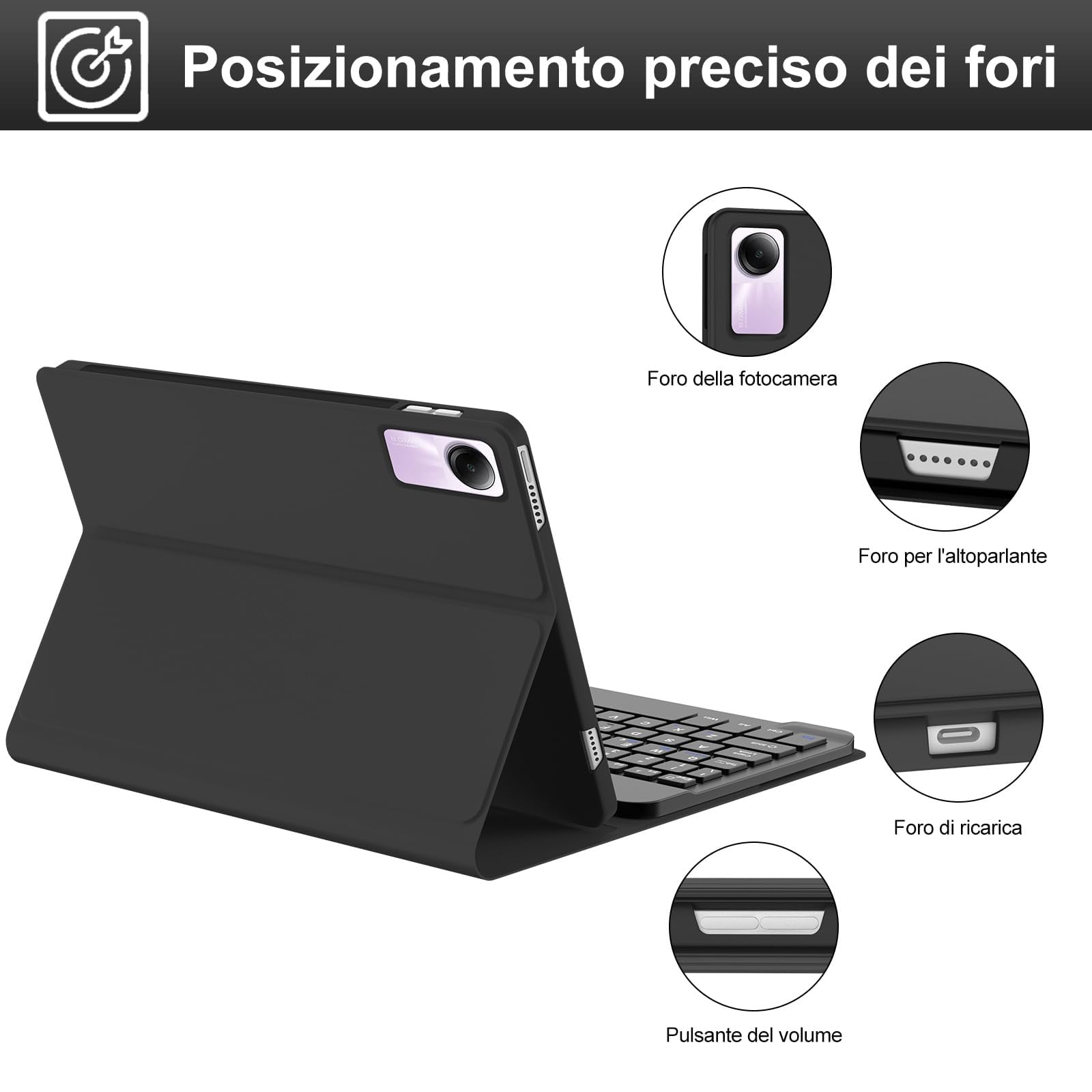 IVEOPPE Tastiera Xiaomi Redmi Pad SE, Xiaomi Redmi Pad SE Cover con Tastiera, Custodia Tastiera Italiano Bluetooth Magnetica Staccabile per Tablet Xiaomi Redmi Pad SE 11 pollici 2023, Nero
