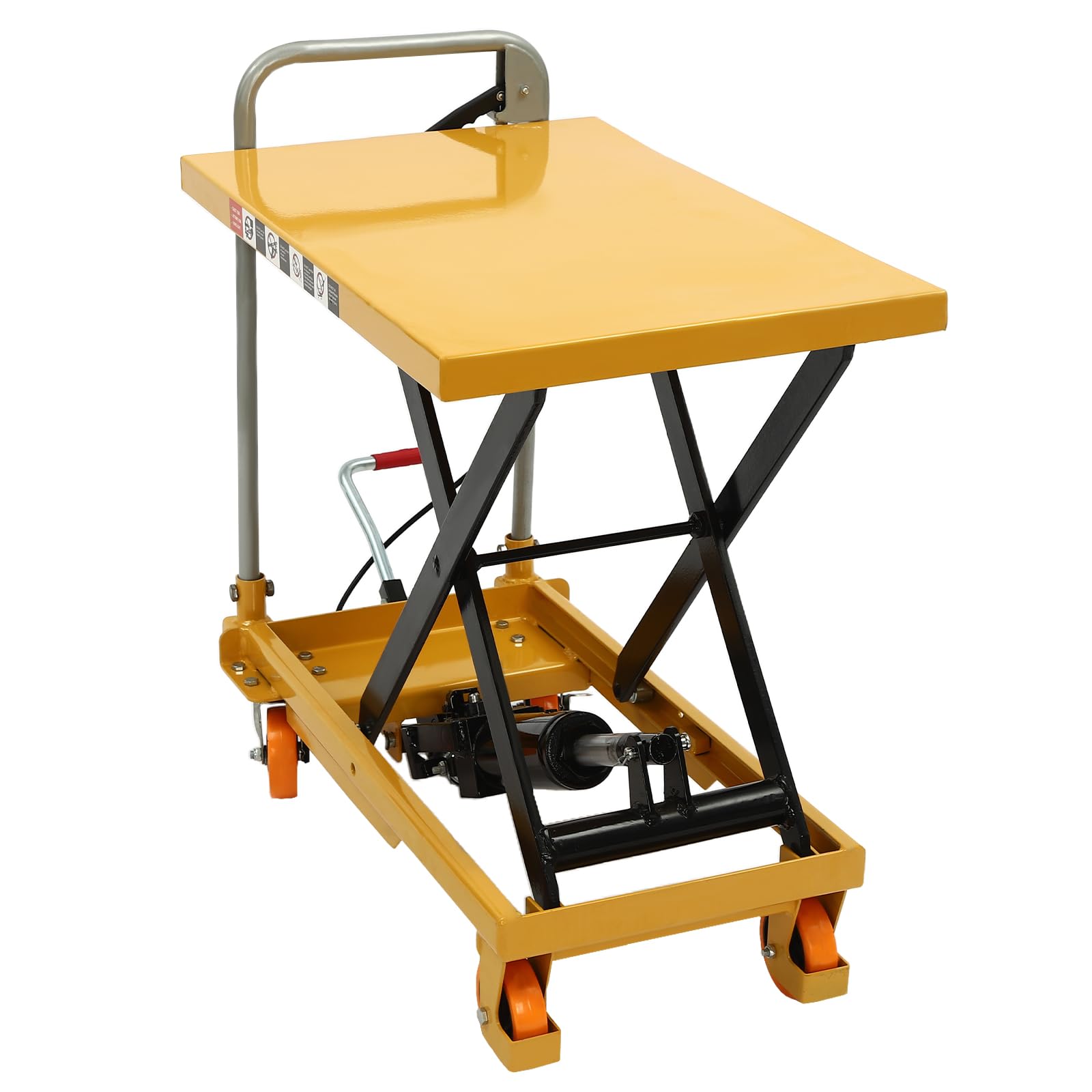 Hydraulic Lift Table Cart, 500lbs Capacity and 4 PU Wheels for Material Handling and Transportation, Orange