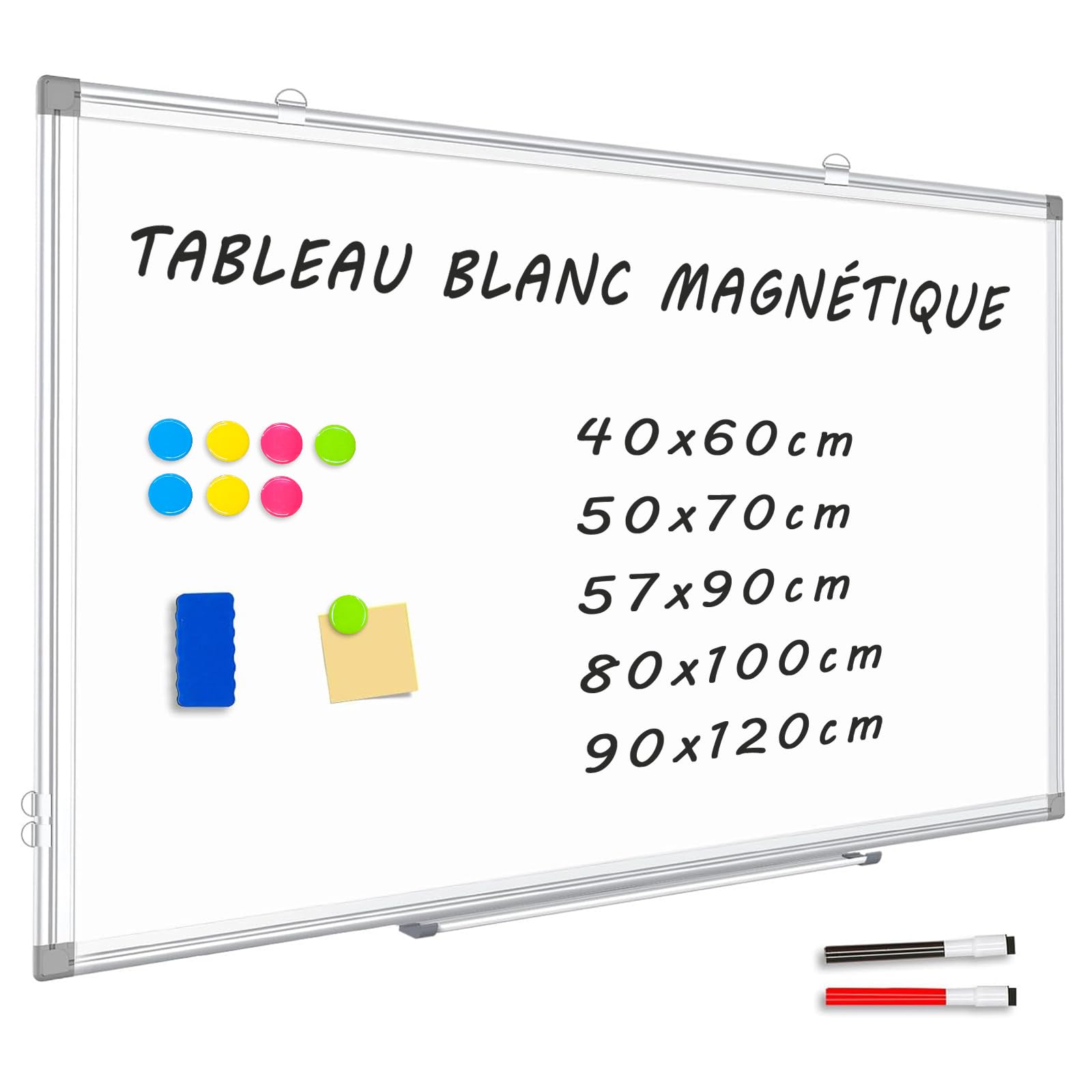 Le Tableau Blanc Magnétique, 80x100cm Le Tableau Effacable Mural avec Cadre Aluminium, Plateaux et Crochets
