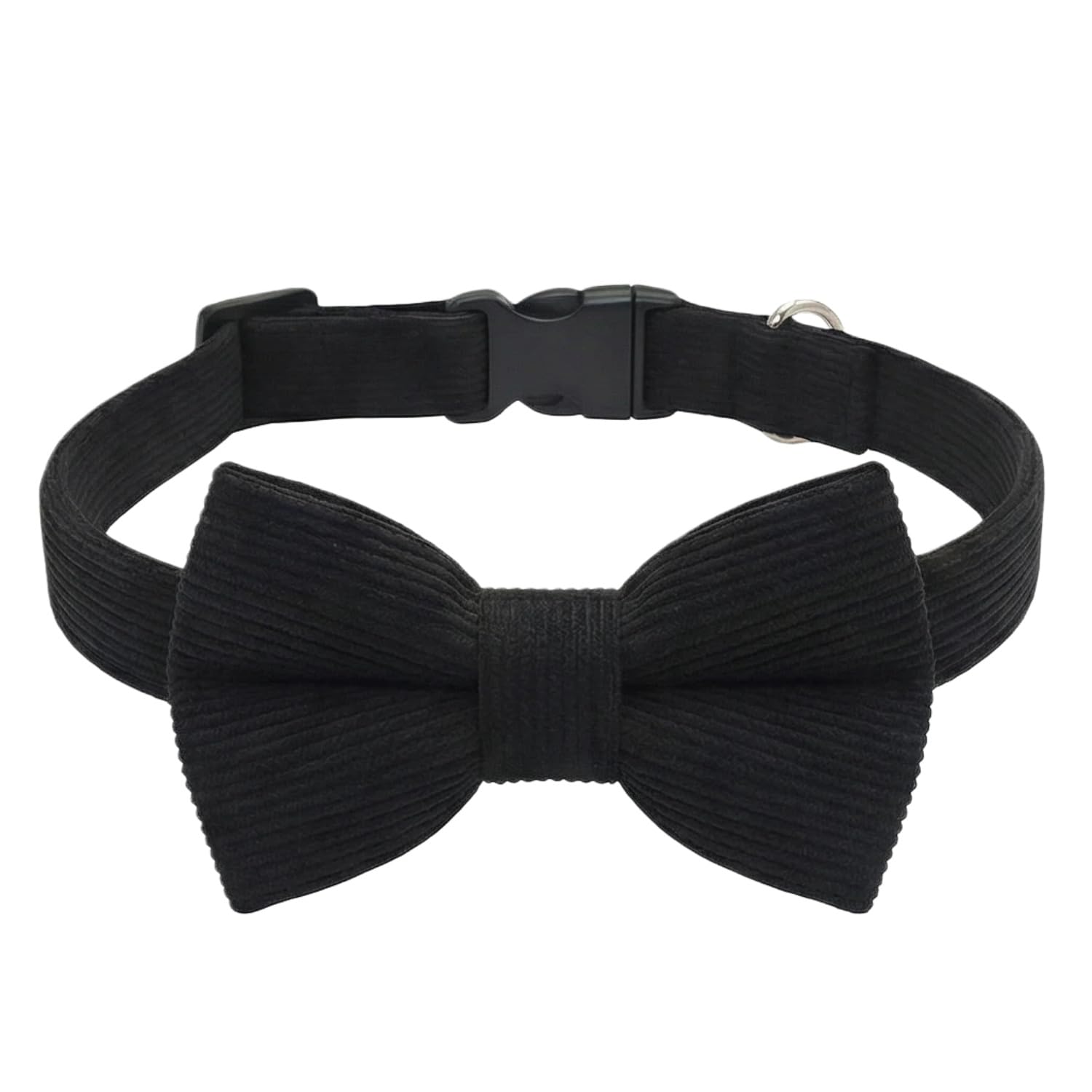 THAIN Dog Collar with Bow Tie Corduroy,Soft,Breathable&Adjustable Quick Release Plastic Buckle Dog Collars for Small Dogs Pets (Black, S)