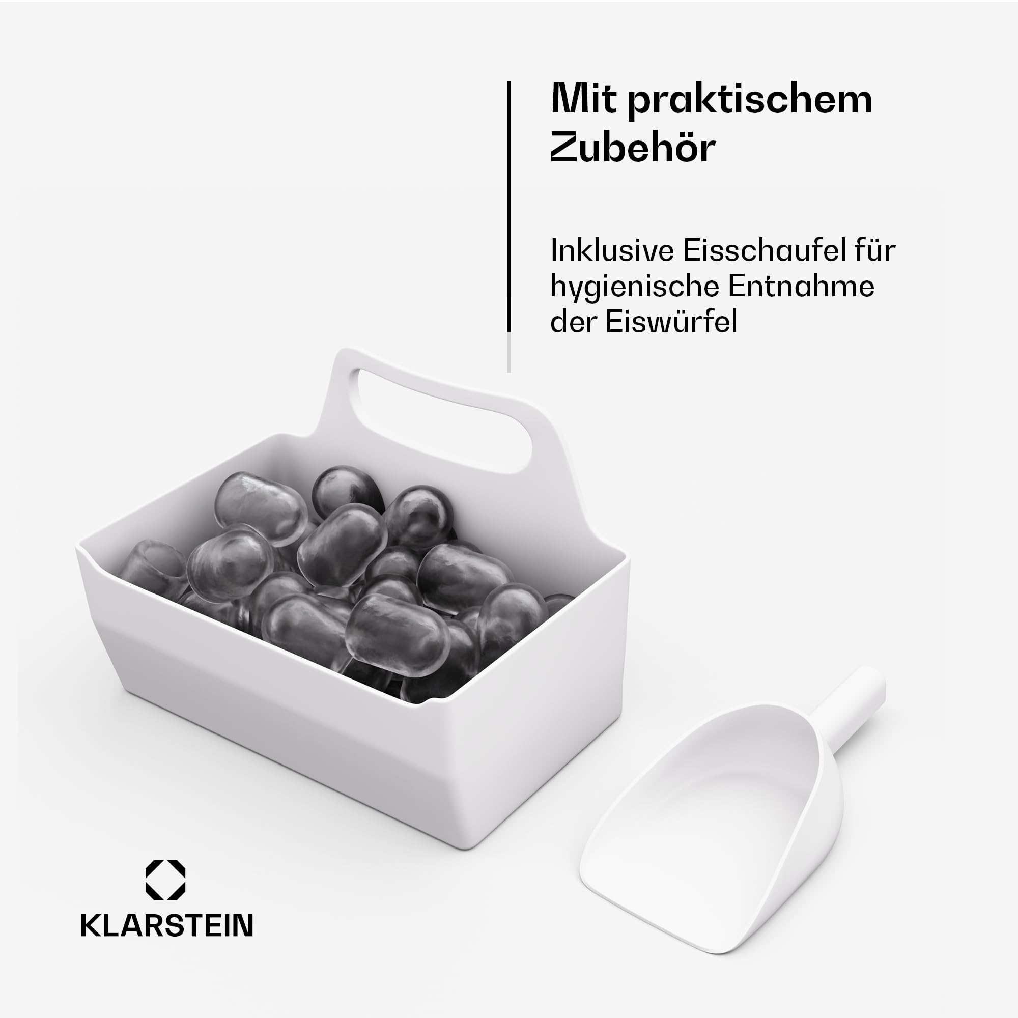 Klarstein IceCraft Eiswürfelmaschine – 12 kg/24 h, Eiswürfel in 6 Minuten, 2 Größen, Automatische Reinigung, Eiswürfelbereiter für Küche & Bar, 150 W, Eiswürfelspender, Weiß