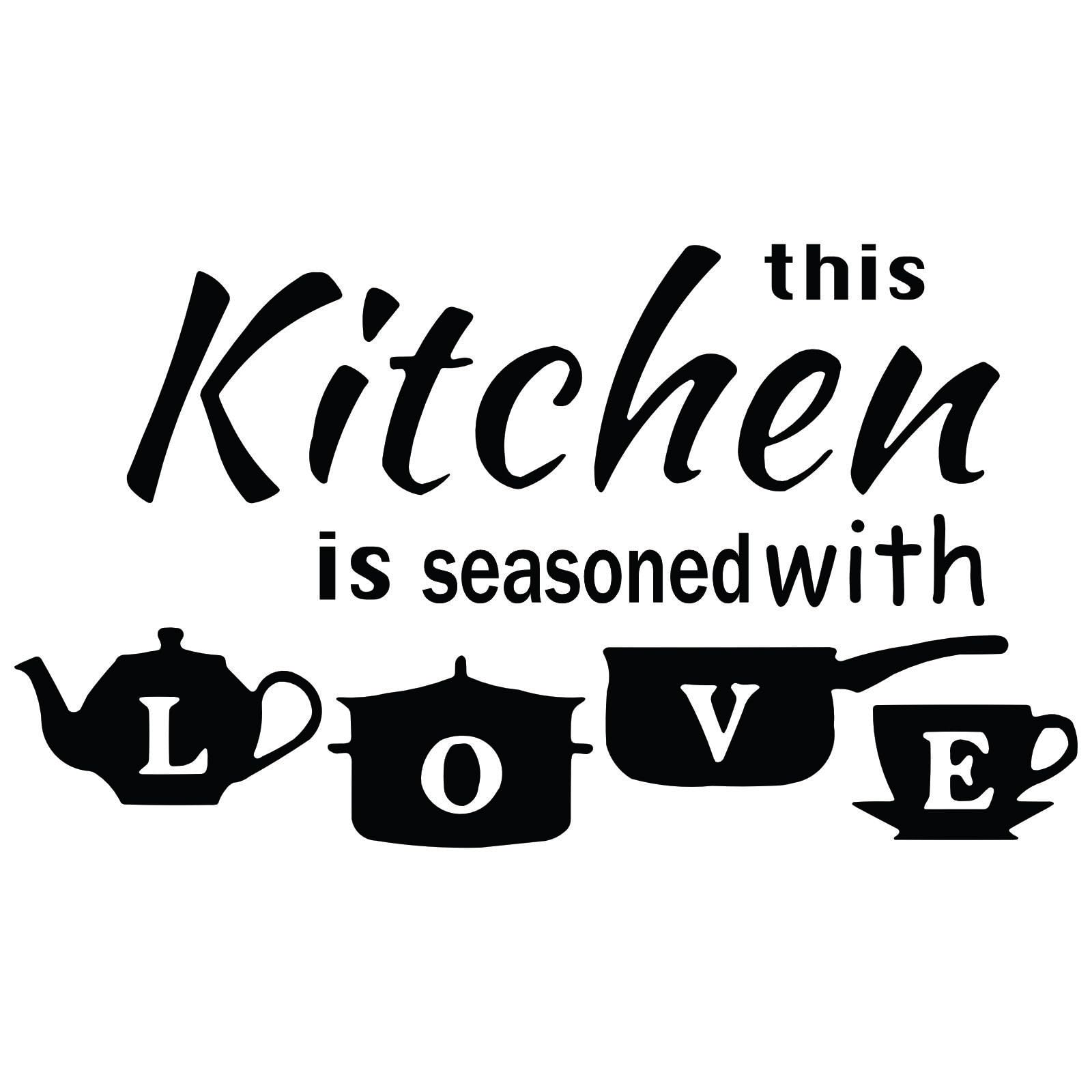 KREEPO This Kitchen is Seasoned with Love- Vinyl Wall Sticker Art for Cafe, Restaurants, Kitchen, Black 1