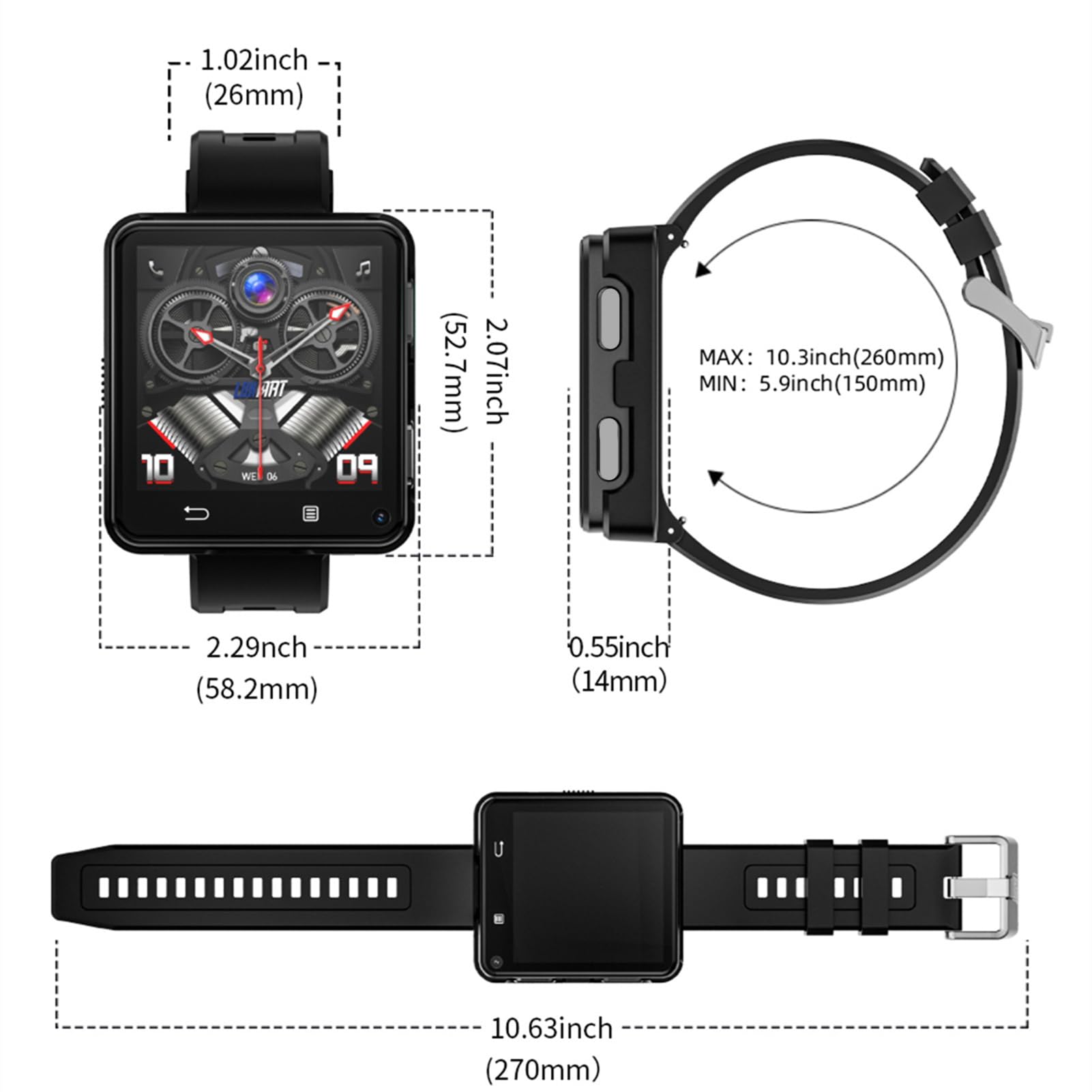 Reloj Inteligente 4G BT con Pantalla Táctil de 2,64" para Ranura para Tarjeta Nano SIM, Cámara, Contador de Pasos para Corredores de Silicona 1 * Reloj Inteligente