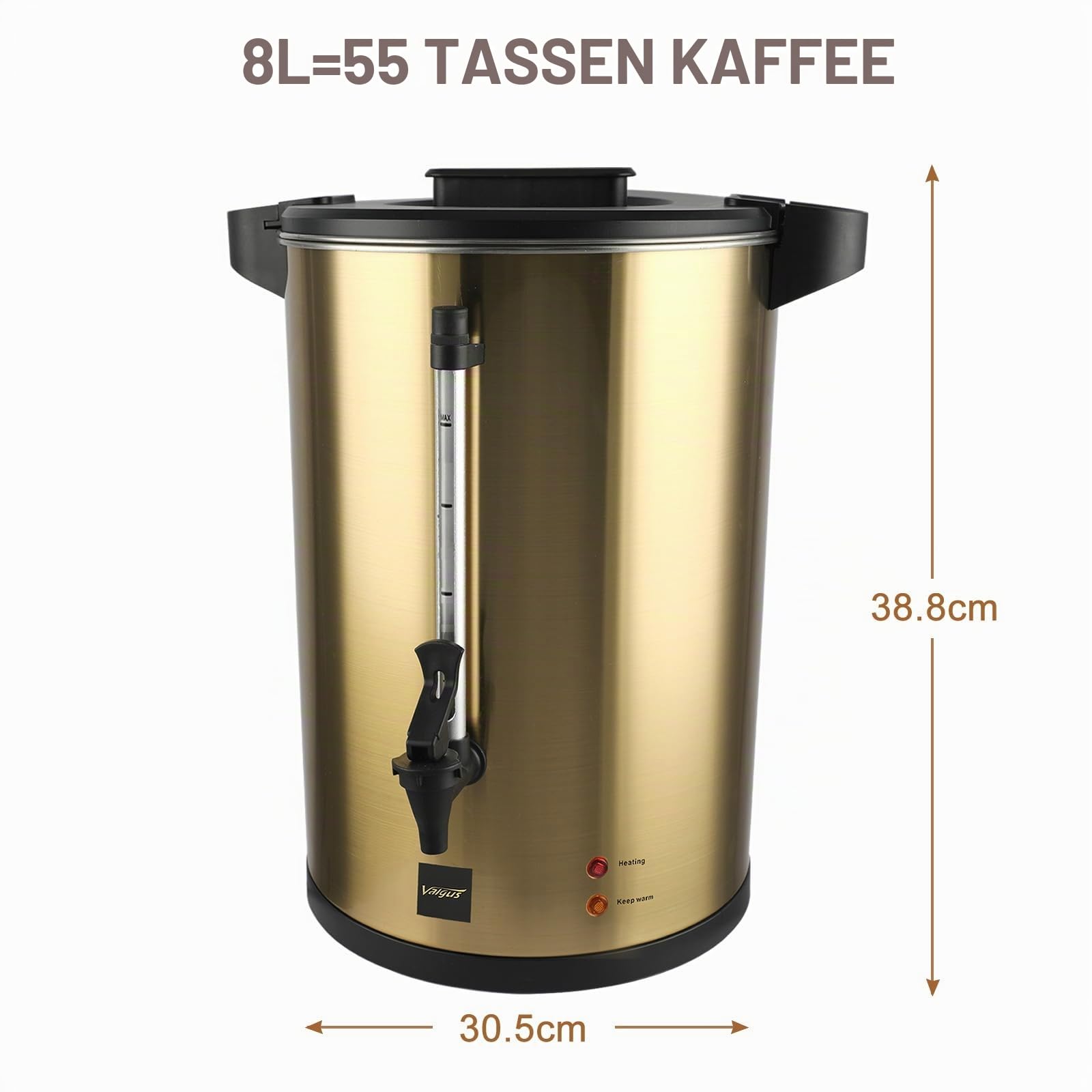 Valgus Kommerzielle Kaffee Urne 55 Tassen 8l Gold Doppelwandige Kommerzielle Edelstahl Kaffeemaschine mit professionellem Kaffeemaschine Wasser-Heizung für Catering Hochzeit Party