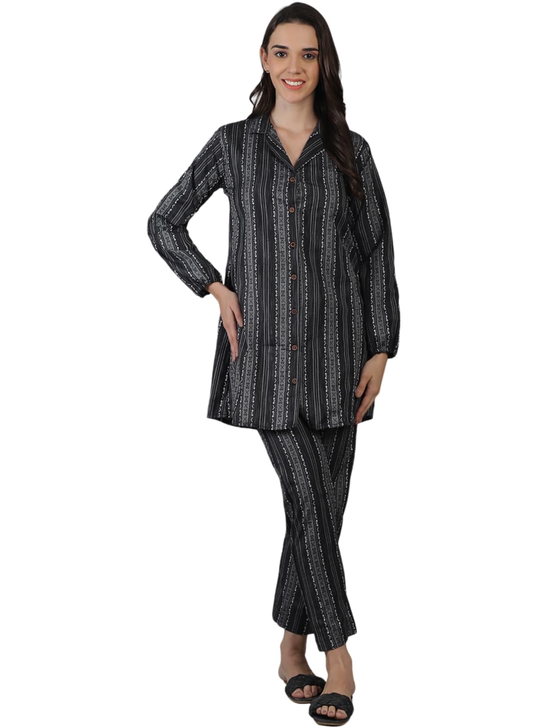 Black Printed Women's Cotton Women's Set-image-37
