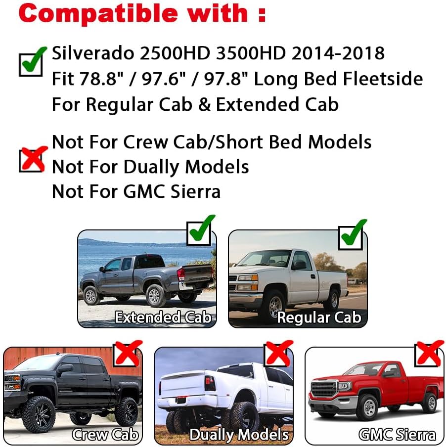PIT66 Fender Flares Compatible with Chevy Silverado 2500HD 3500HD 2014-2018 6.5'& 8'Long Bed Models(Regular Cab and Extended Cab) Smooth Pocket Bolt-Riveted Style Wheel Fender Flares,Black 4pcs