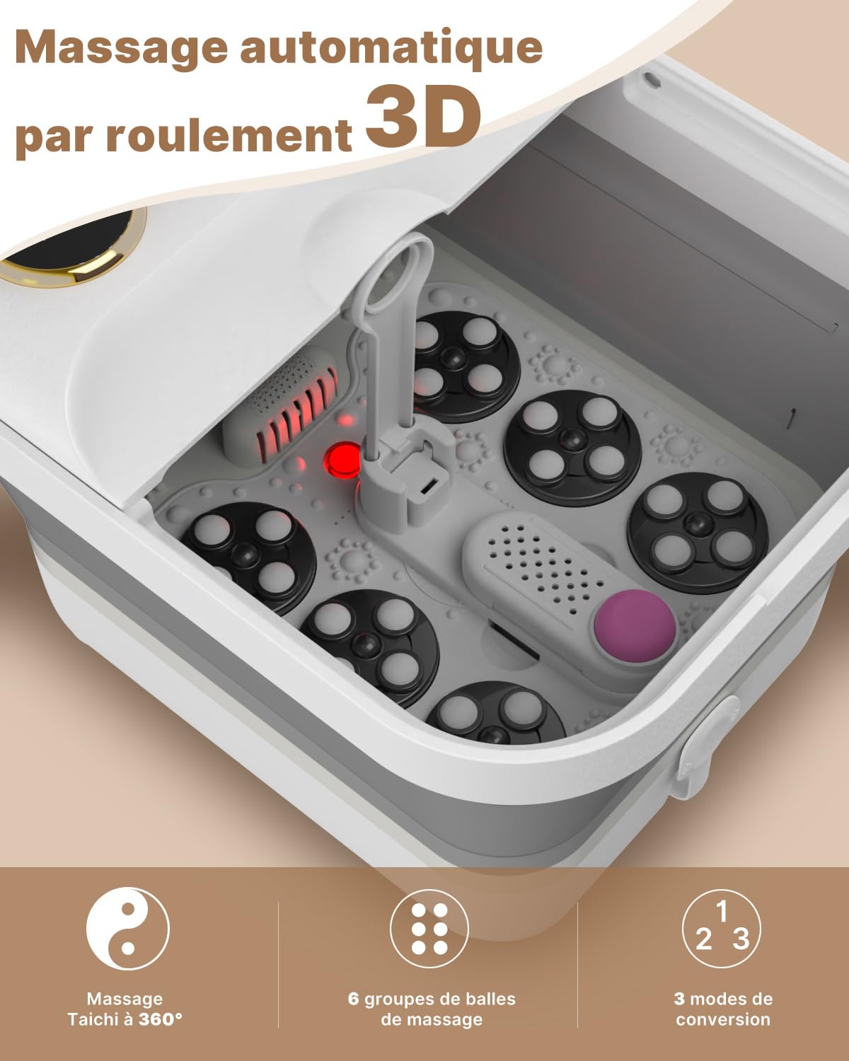 Bain de Pieds Pliable Chauffant, Électrique Masseur Spa de Pieds avec 24 Rouleaux de Massage Shiatsu Motorisées, Contrôle des Bulles et de la Température, Baignoire Spa pour Pédicure pour Détendre Les