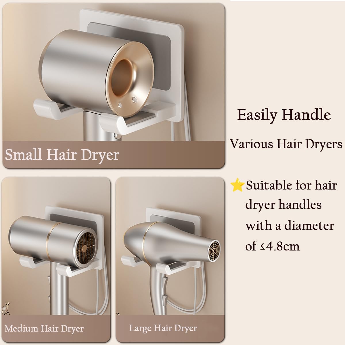 Soporte para Secador de Pelo Universal de Metal sin Taladro Blanco
