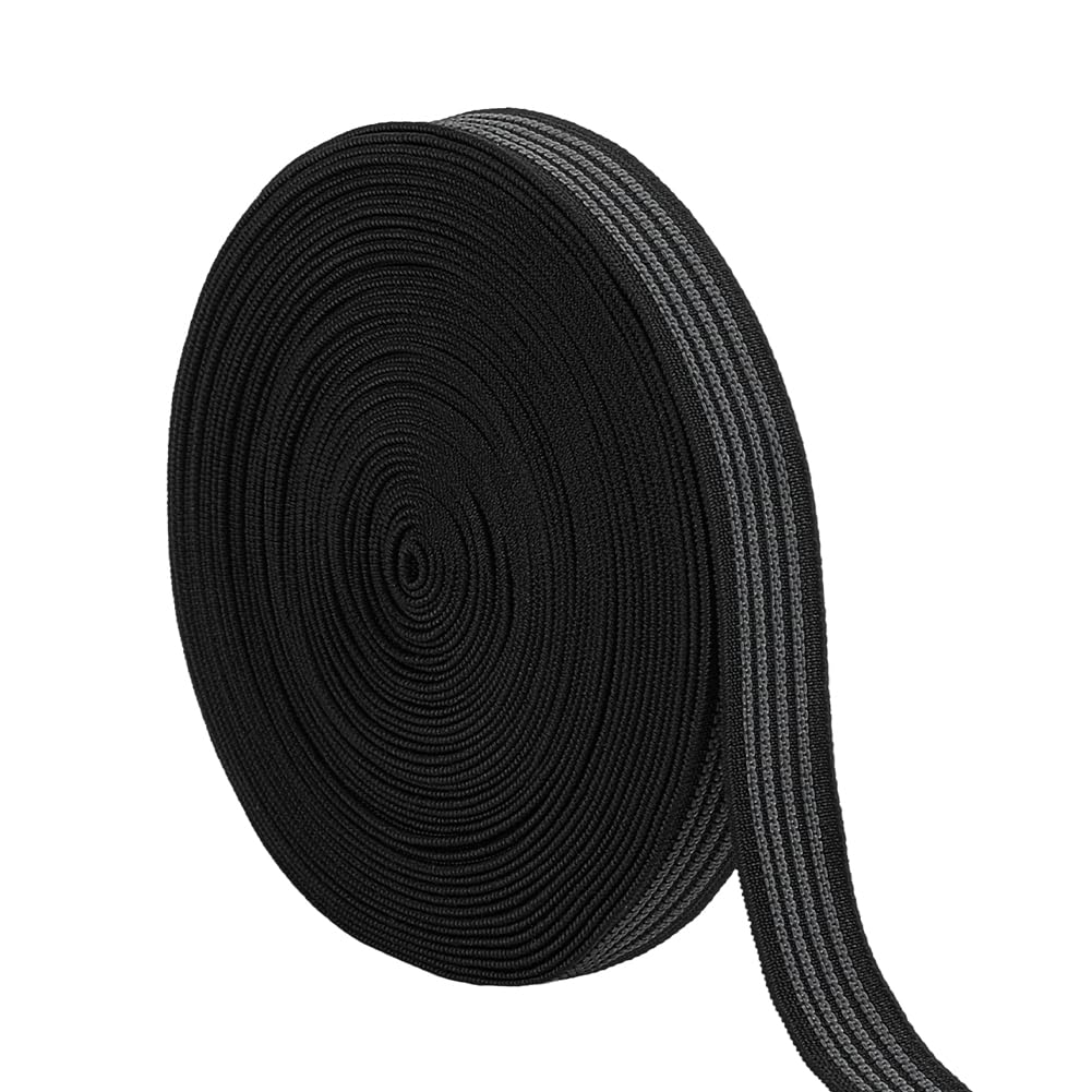BENECREAT10 m Elastic Band with Gripper, 2.4 cm Polyester Non-Slip Tape with Black Silicone Gripper, Flat Elastic Cord, Knitted Elastic Spool for Sewing Clothes