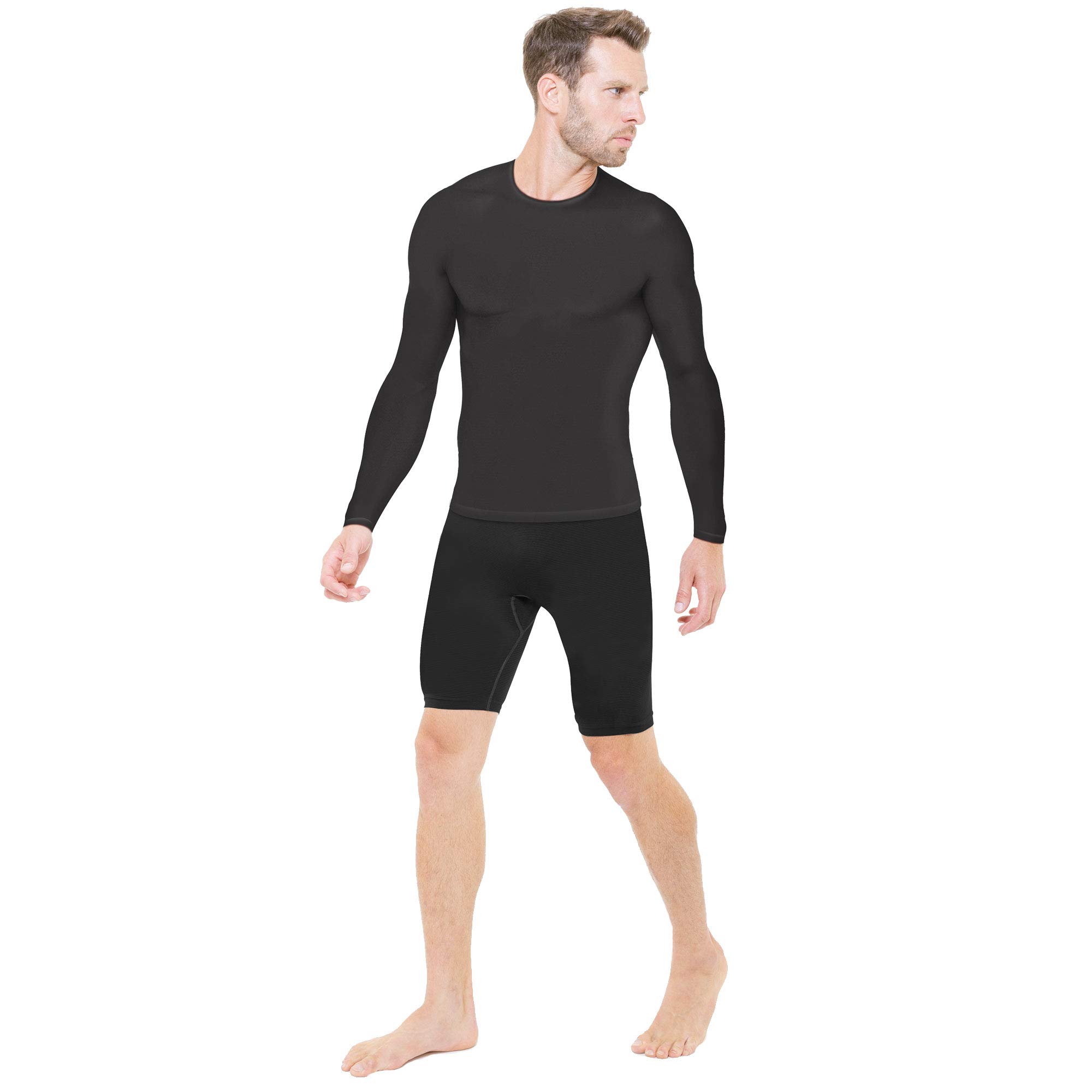 Sveltek Men's Slimming Long-Sleeved T-Shirt and Shorty, mens, ENS09, Black, FR : Taille Unique (Taille Fabricant : S/M)