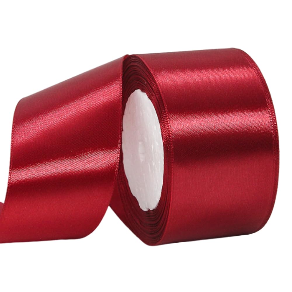 Wide Claret Ribbon 50mm Satin Ribbons for Gift Wrapping,22m 1.9Inch Silk Thick Wrapping Ribbon Wine Red for Crafting,Union Jack British,Christmas,Wedding Car,Hair,Cake Decorations