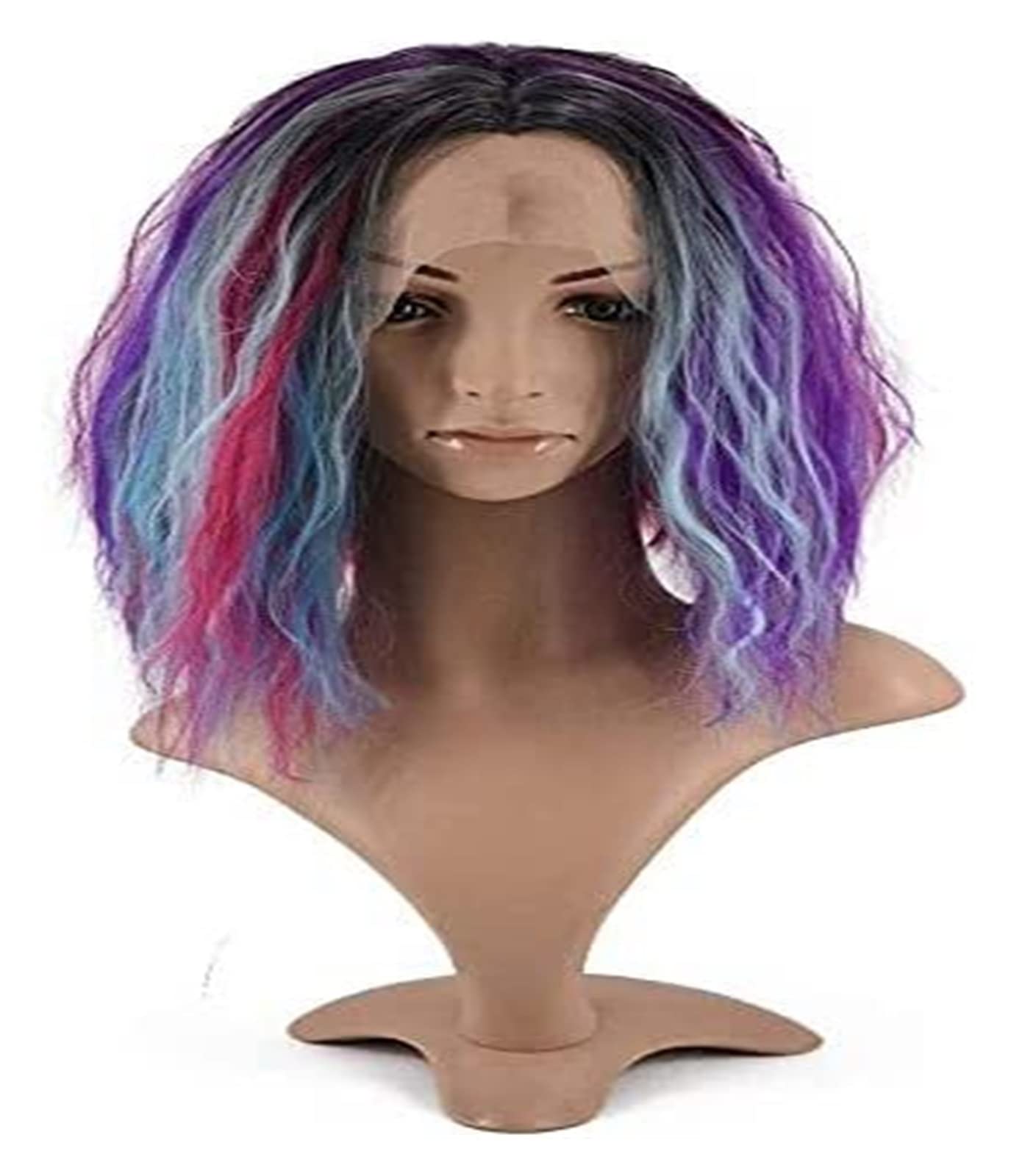 Parrucca Parrucca Cosplay Colore Arcobaleno, Riccia Corta Sintetica Per Ragazza Da Donna Piena Multicolore Naturale Per Quotidiano Partito